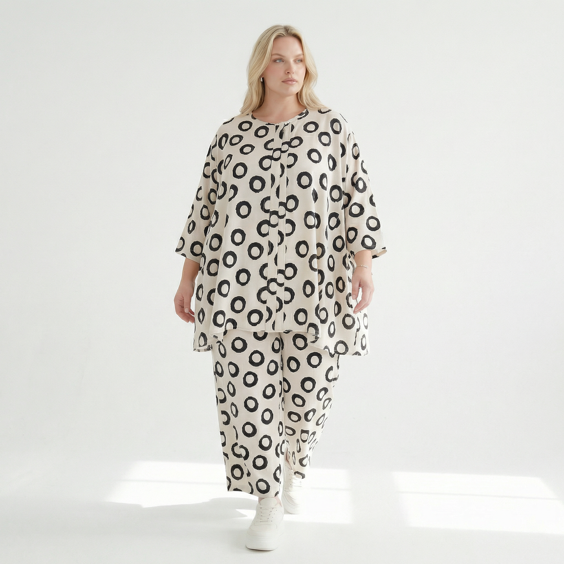 Ballonhose von AKH Fashion aus Baumwolle, 1577.07070, Ecru/Schwarz, Punkte, Ausgefallen