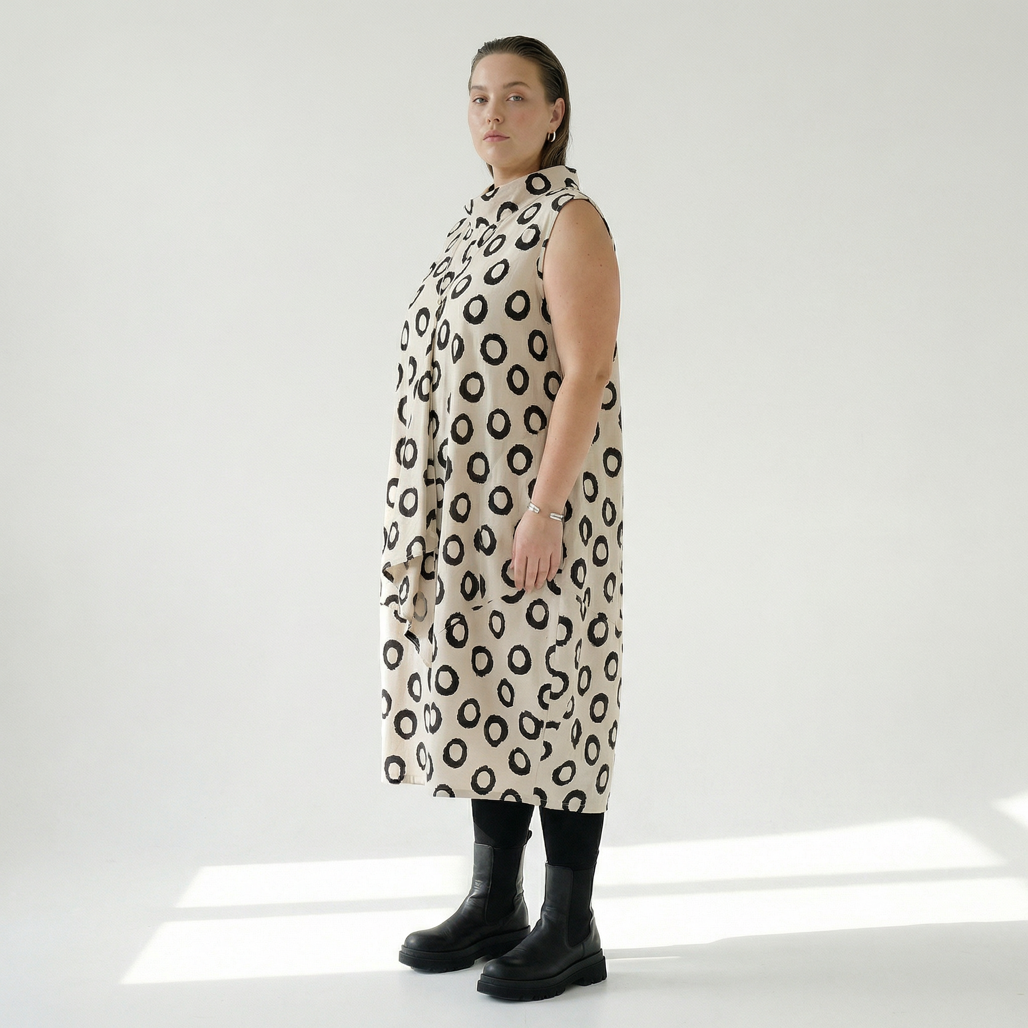  Ballonkleid von AKH Fashion aus Baumwolle, 1577.07072, Ecru/Schwarz, Punkte, Ausgefallen