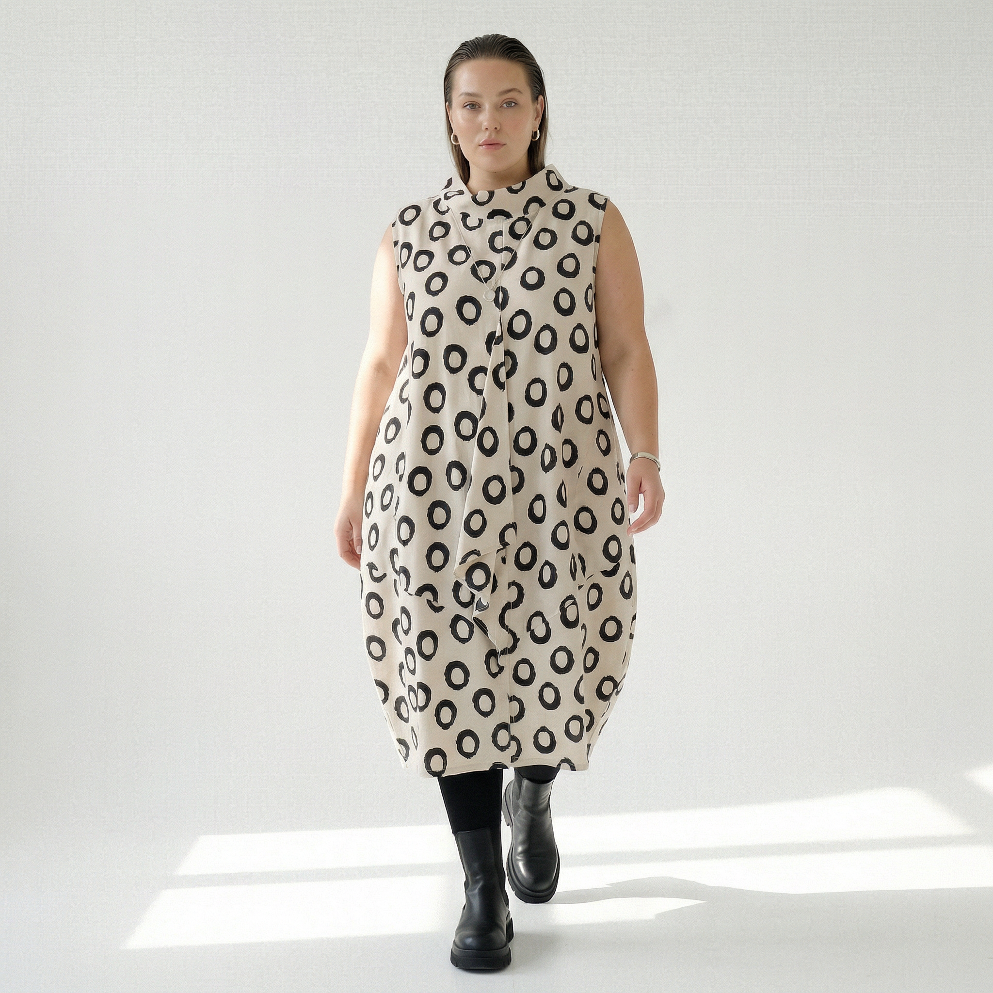  Ballonkleid von AKH Fashion aus Baumwolle, 1577.07072, Ecru/Schwarz, Punkte, Ausgefallen