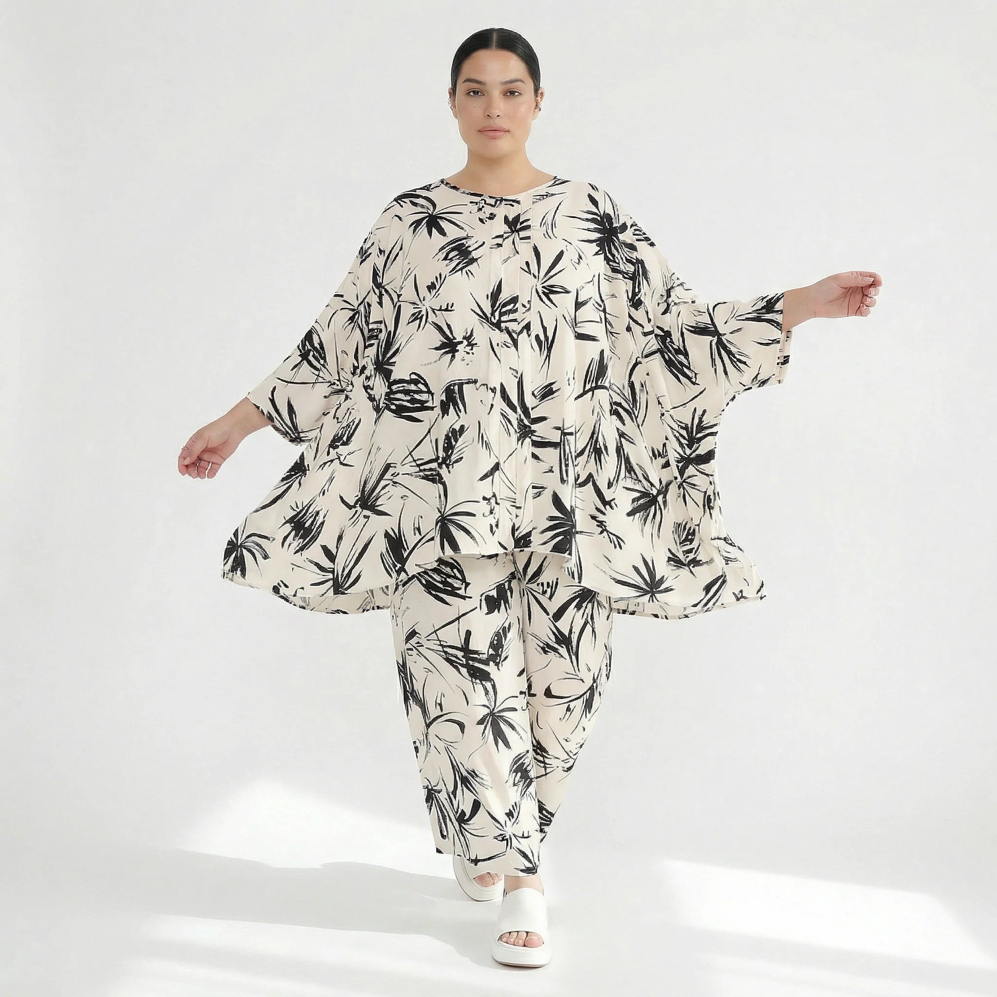 Ballonhose von AKH Fashion aus Baumwolle, 1578.07070, Ecru/Schwarz, Blumen, Ausgefallen