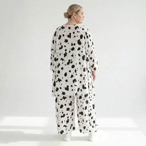 A-Form Bigshirt von AKH Fashion aus Viskose, 1579.00593, Weiß/Schwarz, Kleckse, Ausgefallen