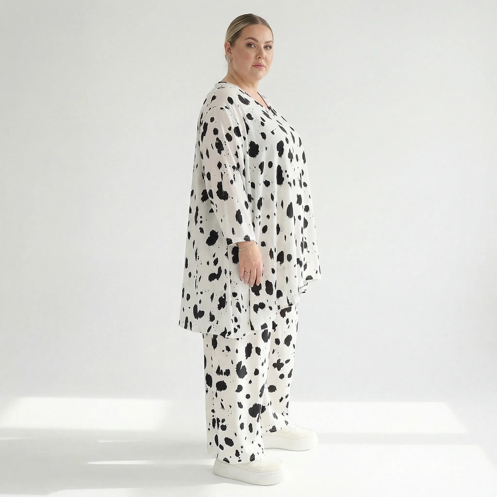 A-Form Bigshirt von AKH Fashion aus Viskose, 1579.00593, Weiß/Schwarz, Kleckse, Ausgefallen