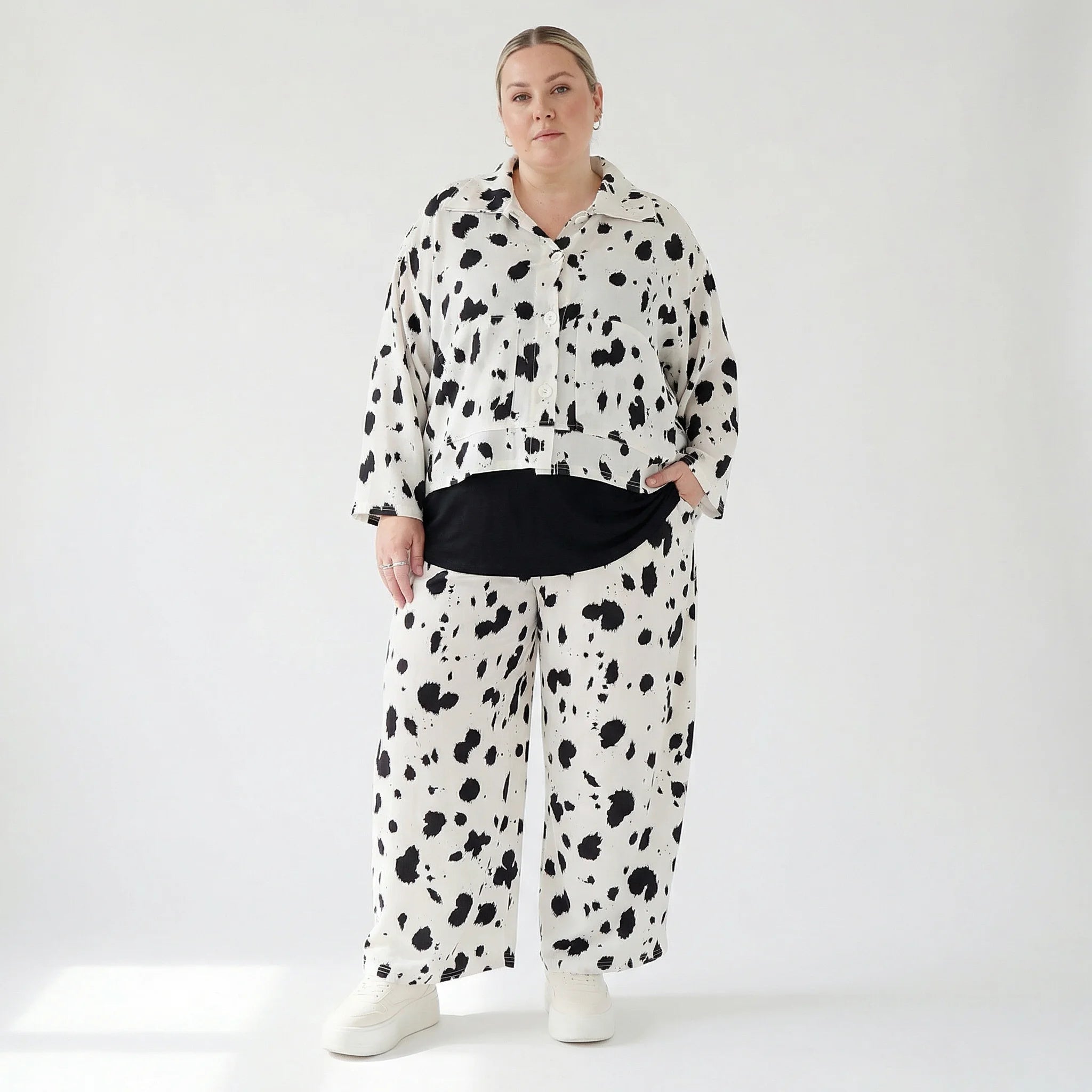 Ballonhose von AKH Fashion aus Viskose, 1579.07126, Weiß/Schwarz, Kleckse, Ausgefallen