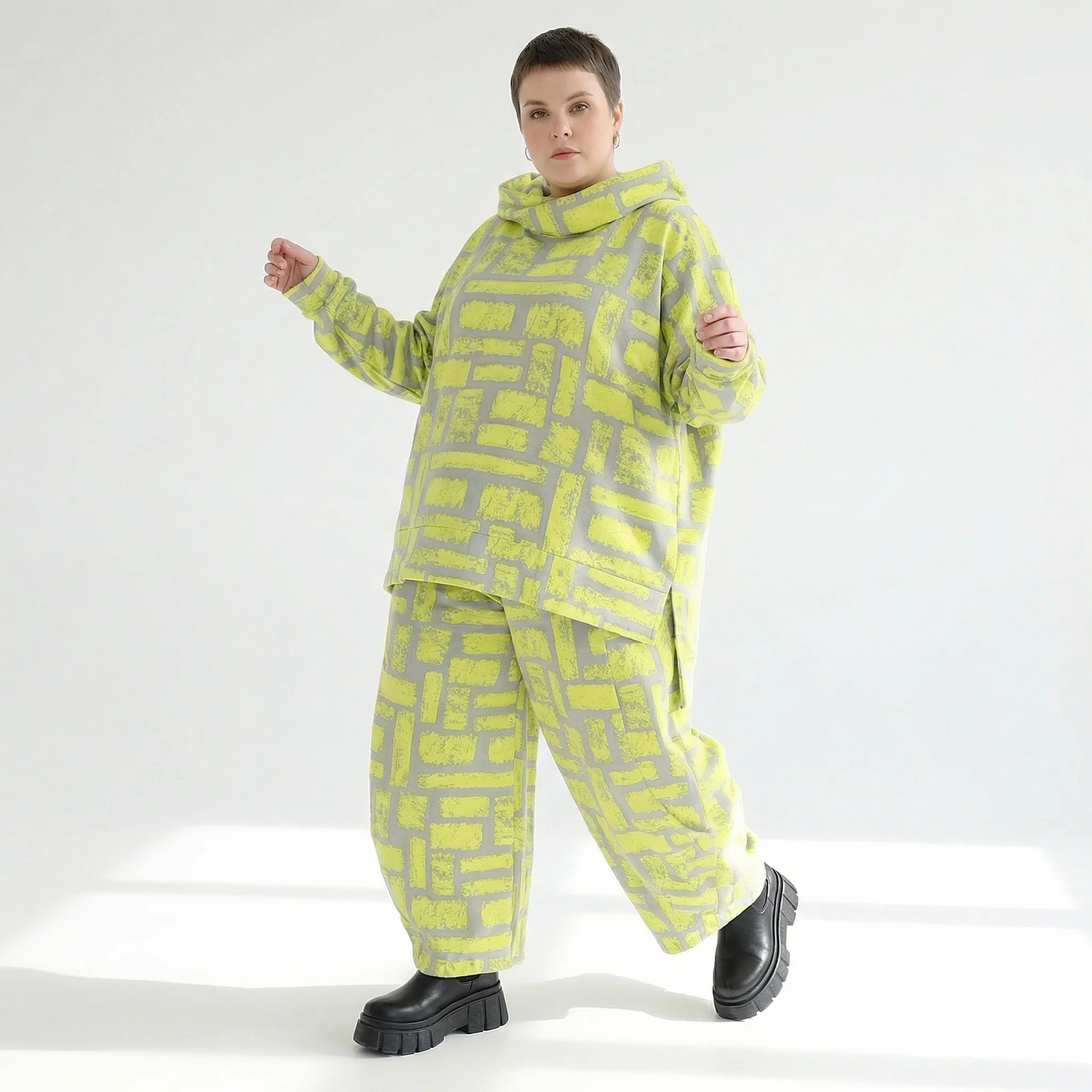 Ballonhose von AKH Fashion aus Baumwolle, 1580.08069, Gelb/Grau, Ziegelsteine, Schick