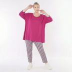 Abstrakte Karottenhose im ausgefallen legeren Lagenlook aus stretchigem Bengaline Material, Marine/Fuchsia/Weiß