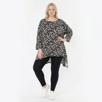 Ausgefallenes Oversize A-Form Shirt im angesagten Lagenlook mit pflegeleichtem Stretchmaterial, Schwarz/Weiß