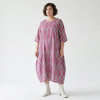 Luftig leichtes Oversize Kleid im Ballon Lagenlook mit ausgefallenen Blockstreifen, Fuchsia/Mint