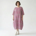 Luftig leichtes Oversize Kleid im Ballon Lagenlook mit ausgefallenen Blockstreifen, Fuchsia/Mint