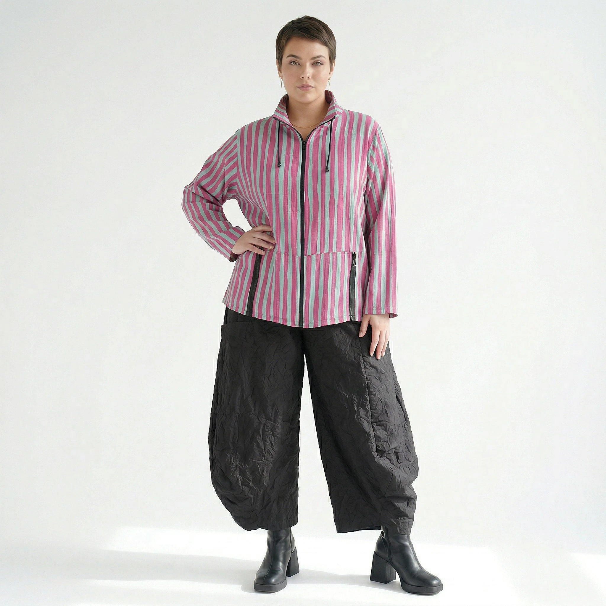 Kastige Oversize Jacke in luftig leichter Leinen Optik, ausgefallen im Lagenlook, Fuchsia/Mint