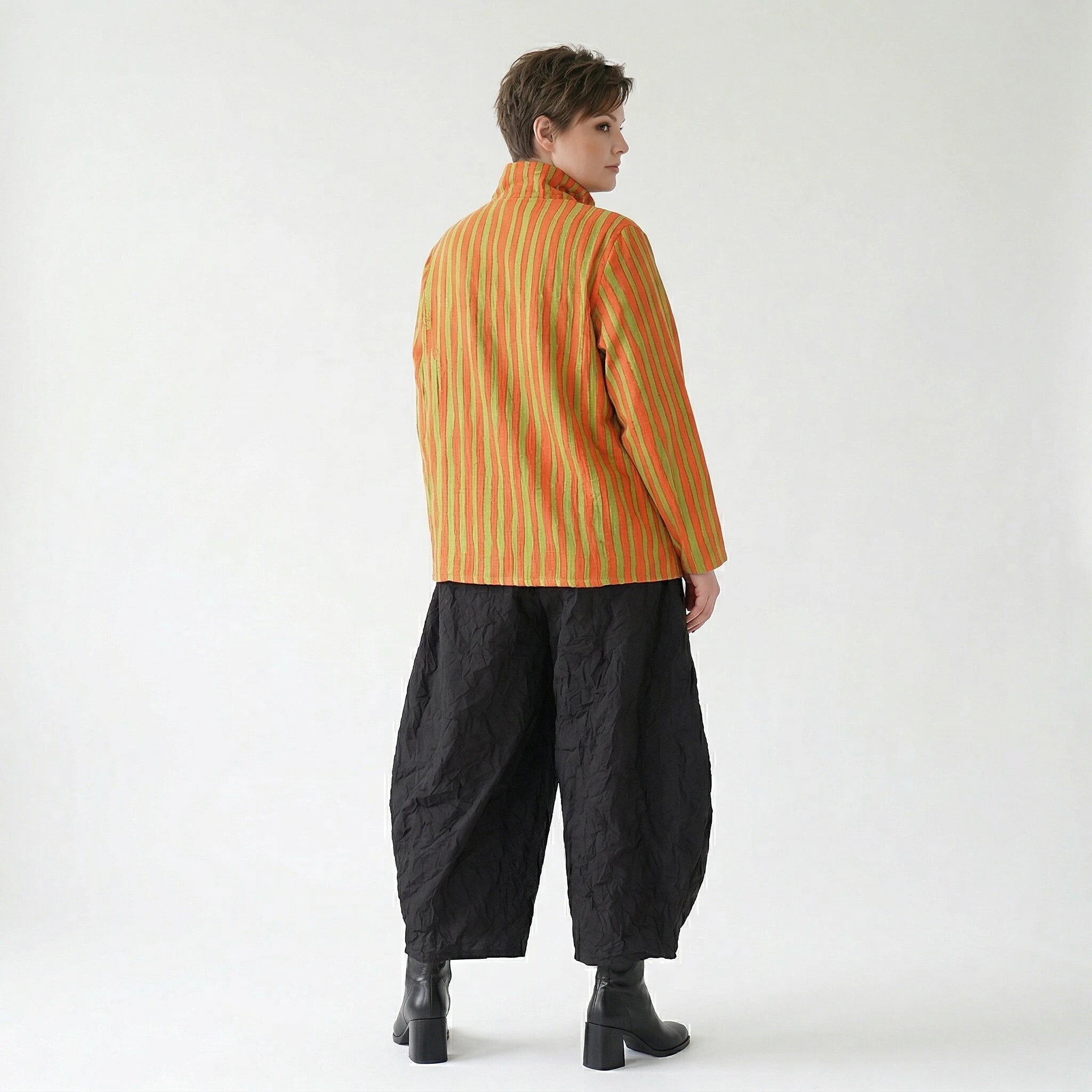 Luftige Oversize Jacke im Lagenlook aus Baumwolle und Viskose mit Blockstreifen, Orange/Apfelgrün