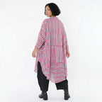 Luftig leichter Oversize Mantel mit A-Form und ausgefallenen Blockstreifen für Lagenlook, Fuchsia/Mint