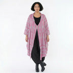 Luftig leichter Oversize Mantel mit A-Form und ausgefallenen Blockstreifen für Lagenlook, Fuchsia/Mint