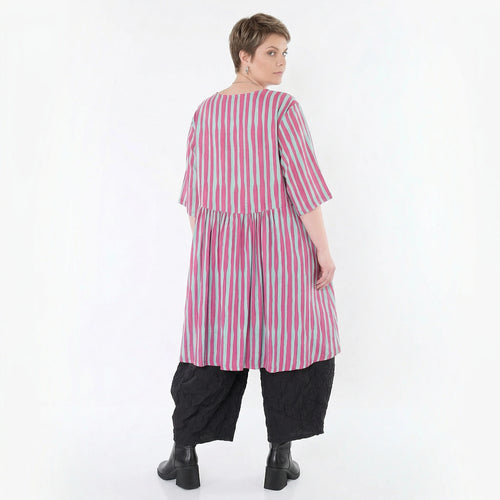 Ausgefallene Oversize Bluse in leichter Leinen Optik mit A-Form und lässigem Lagenlook, Fuchsia/Mint