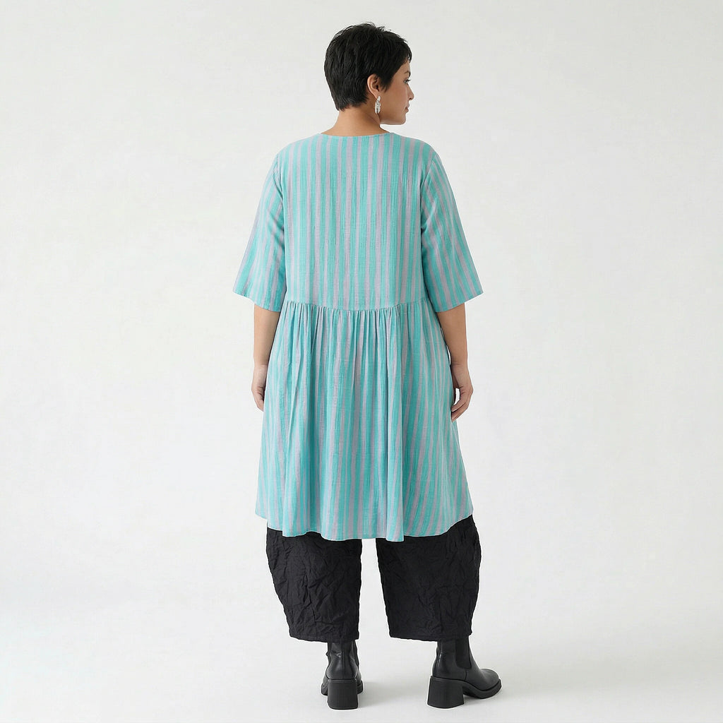 Stilvolle Oversize Bluse im ausgefallenen Lagenlook aus Baumwolle Viskose luftig und leicht, Grün/Flieder