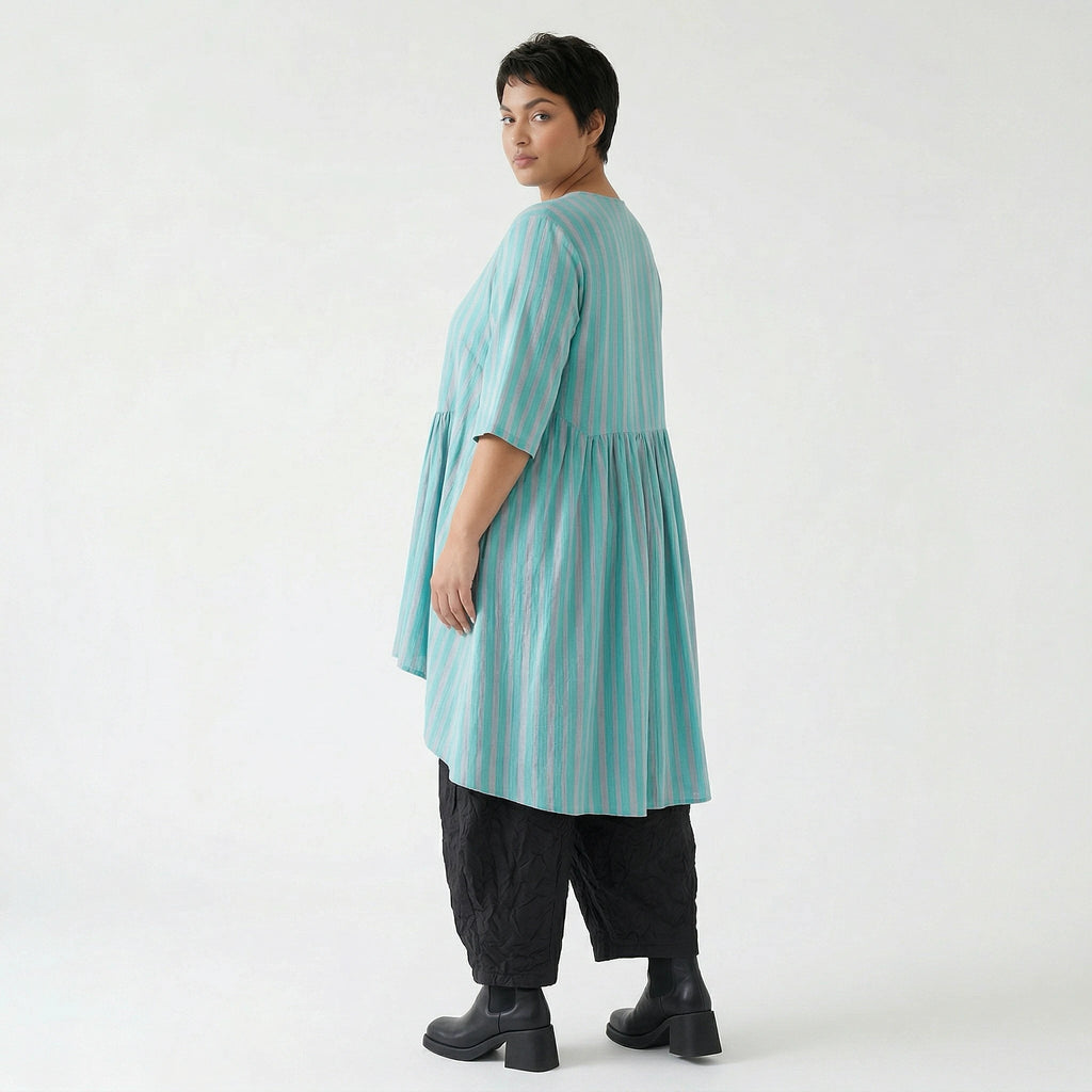 Stilvolle Oversize Bluse im ausgefallenen Lagenlook aus Baumwolle Viskose luftig und leicht, Grün/Flieder