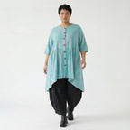 Stilvolle Oversize Bluse im ausgefallenen Lagenlook aus Baumwolle Viskose luftig und leicht, Grün/Flieder
