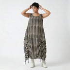 Luftiges Oversize Ballonkleid mit raffiniertem Lagenlook und zeitlosen Blockstreifen , Schwarz/Weiß