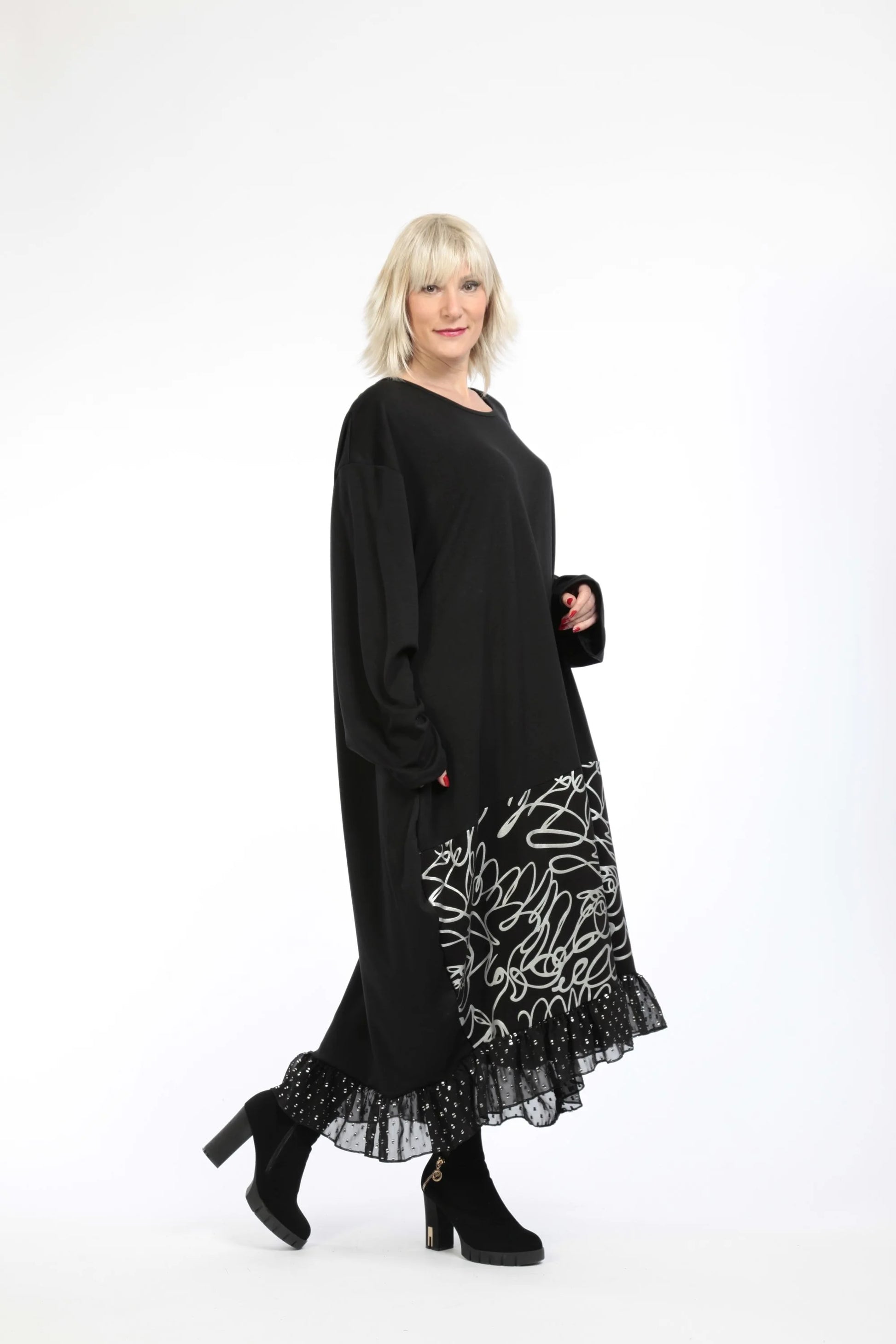  Ballonkleid von AKH Fashion aus Viskose, 1212.06859, Schwarz-Silber-Nieten, Ausgefallen