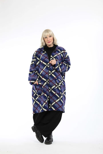  Stilvolle Jacke mit steigendem Kragen und kariertem Design für Plus Size mit Taschen und Komfort