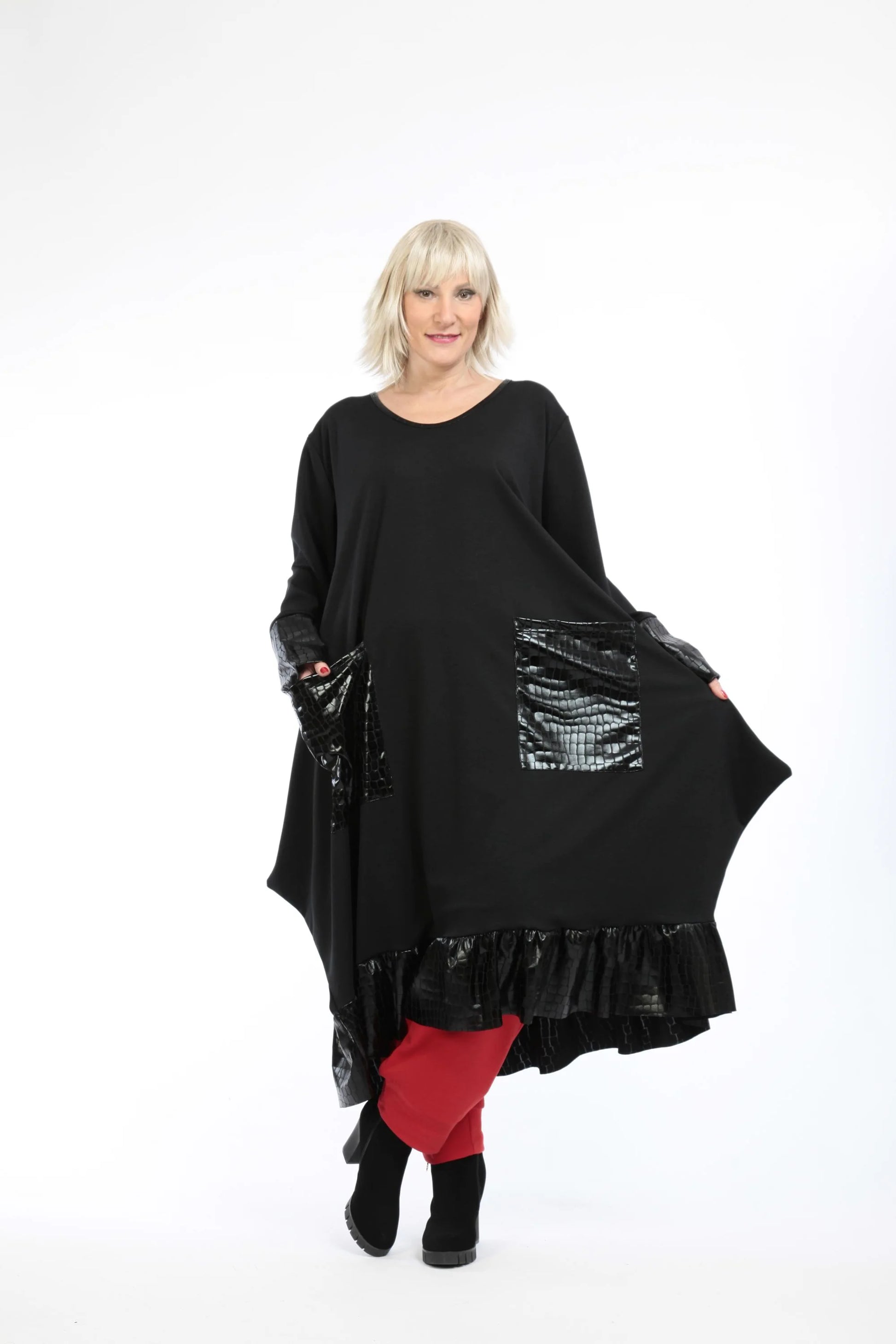  Ballonkleid von AKH Fashion aus Viskose, 1224.05909, Schwarz-Reptil, Unifarben, Schick