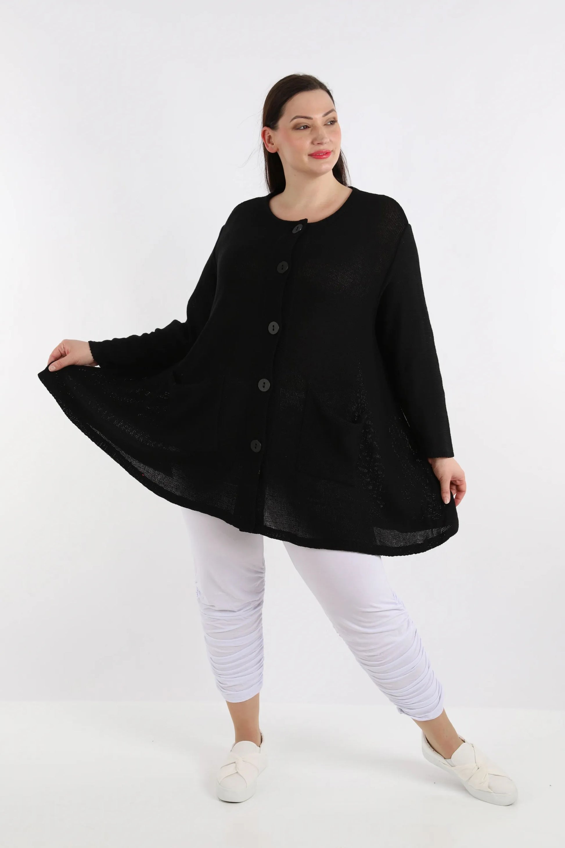  A-Form Jacke von AKH Fashion aus Baumwolle, 1110.01382, Schwarz, Unifarben, Ausgefallen