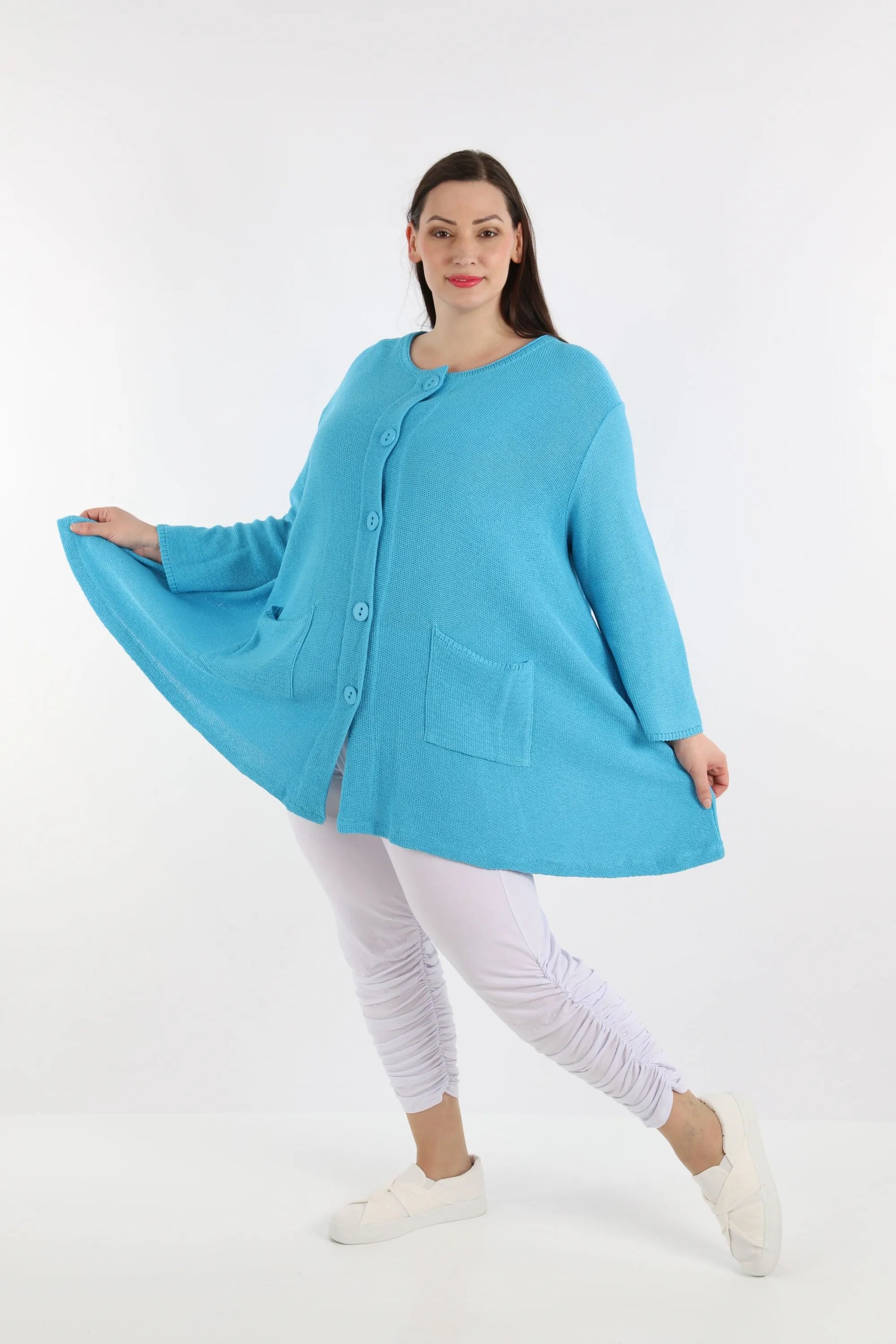  A-Form Jacke von AKH Fashion aus Baumwolle, 1110.01382, Türkisblau, Unifarben, Ausgefallen