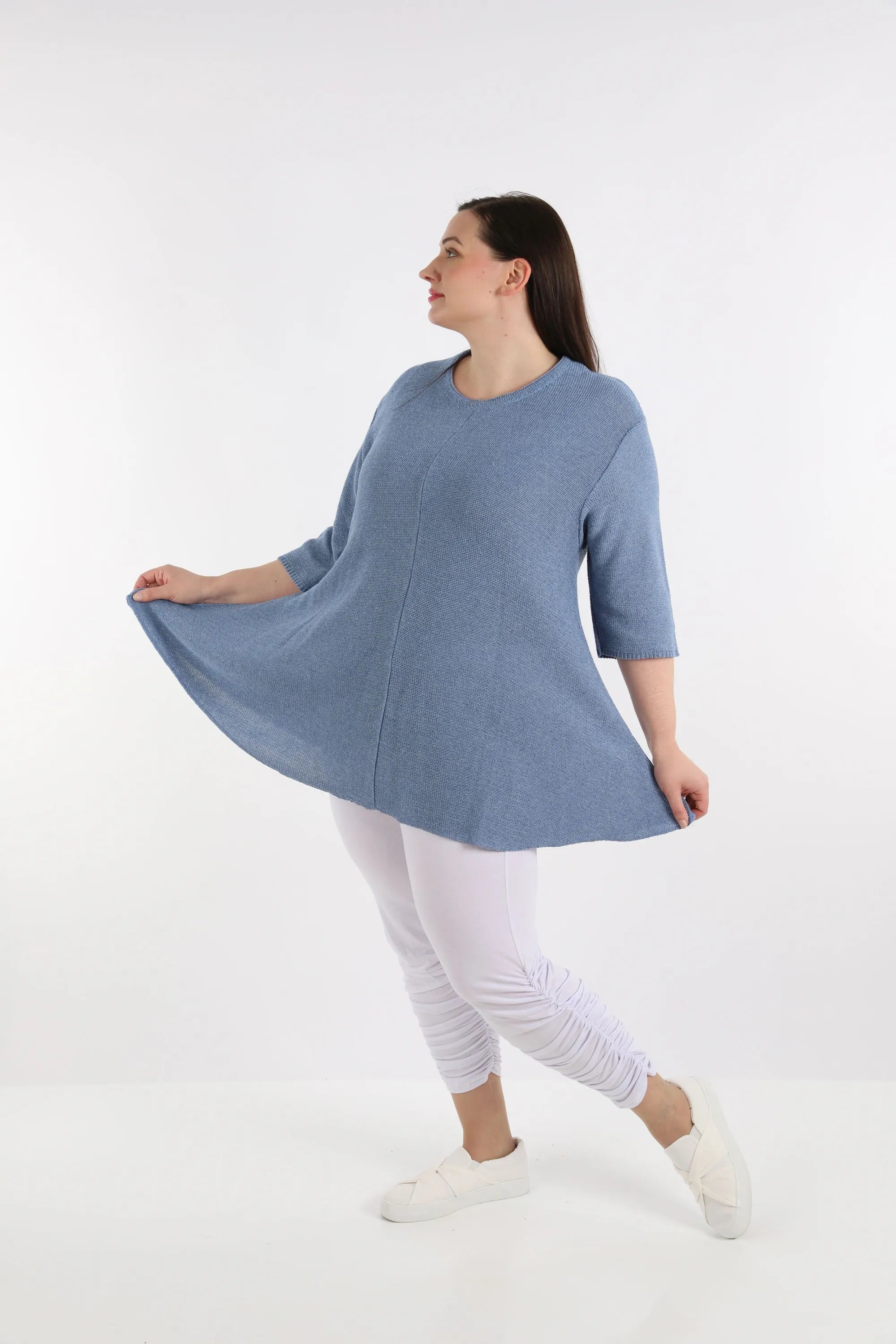  AKH Fashion Shirt in Glocken-Form, aus Baumwolle, 1110.01892, Jeansblau, Schick, Modern