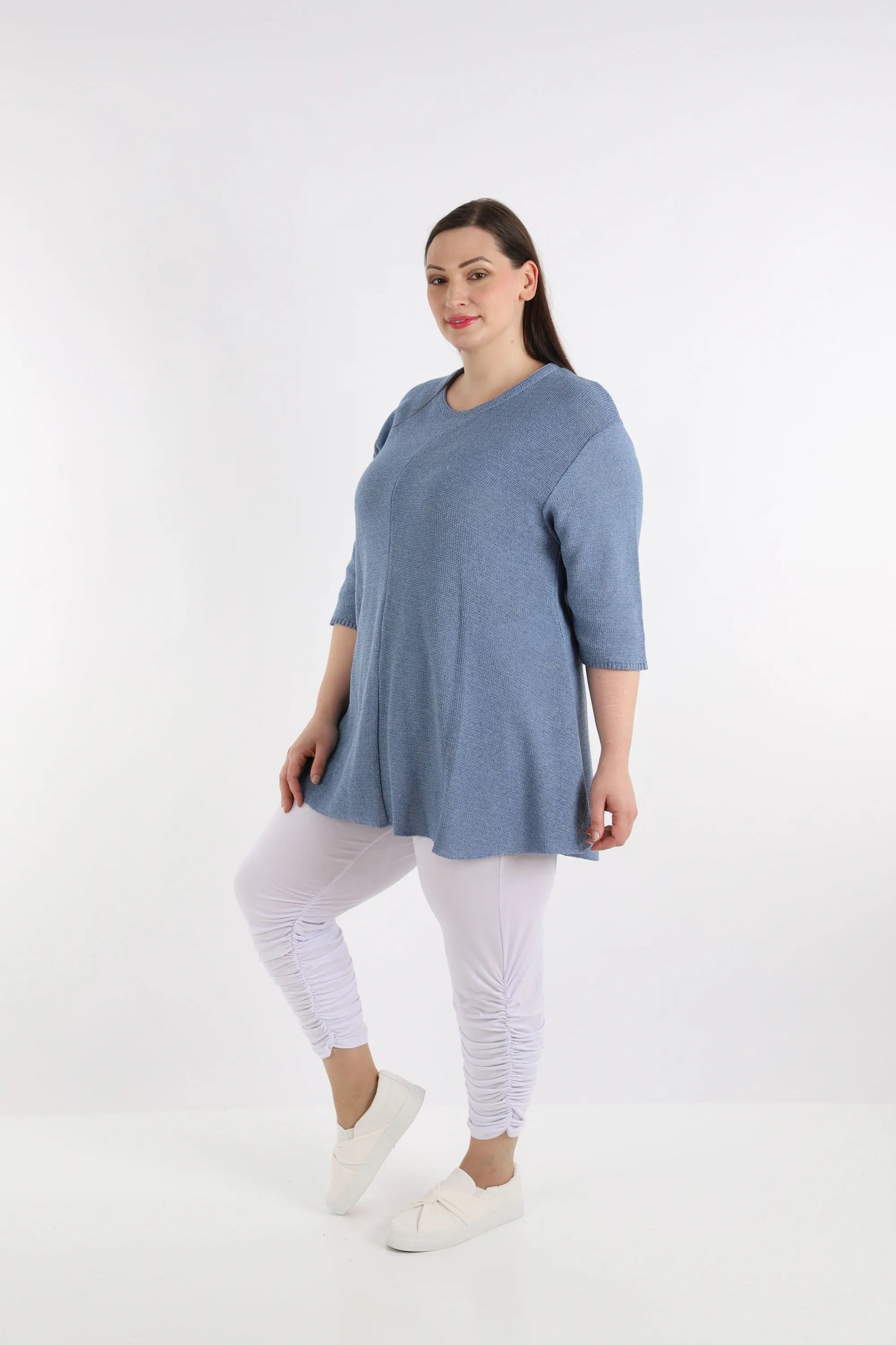 AKH Fashion Shirt in Glocken-Form, aus Baumwolle, 1110.01892, Jeansblau, Schick, Modern