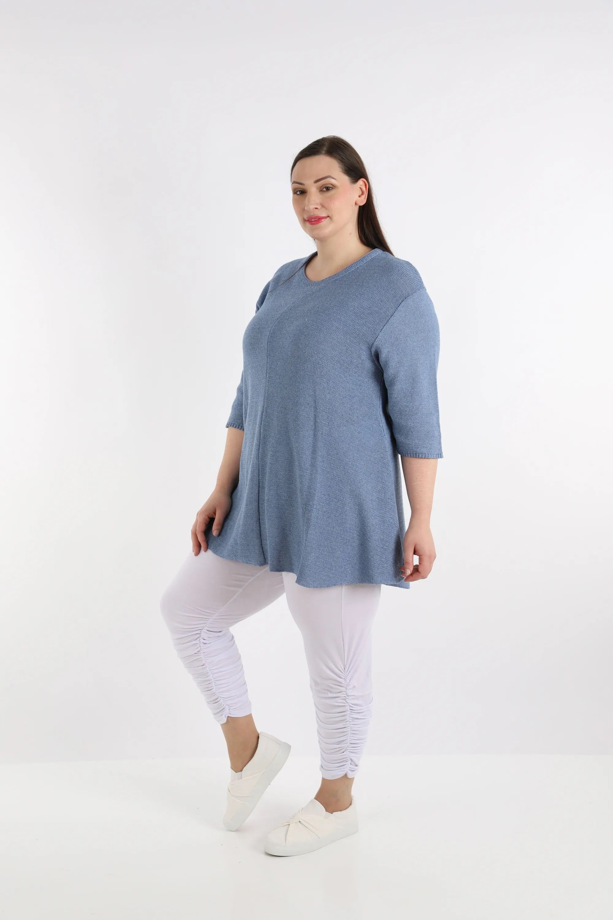  AKH Fashion Shirt in Glocken-Form, aus Baumwolle, 1110.01892, Jeansblau, Schick, Modern