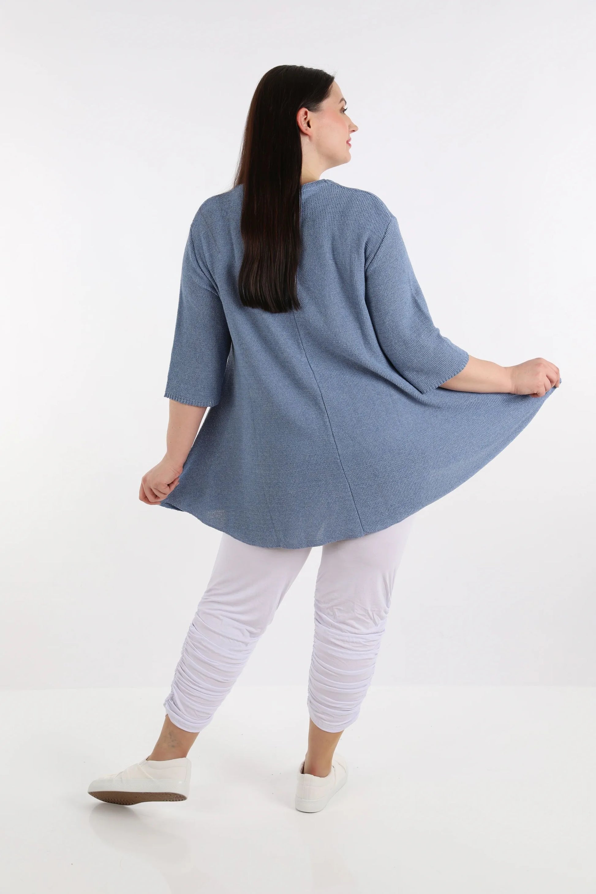  AKH Fashion Shirt in Glocken-Form, aus Baumwolle, 1110.01892, Jeansblau, Schick, Modern