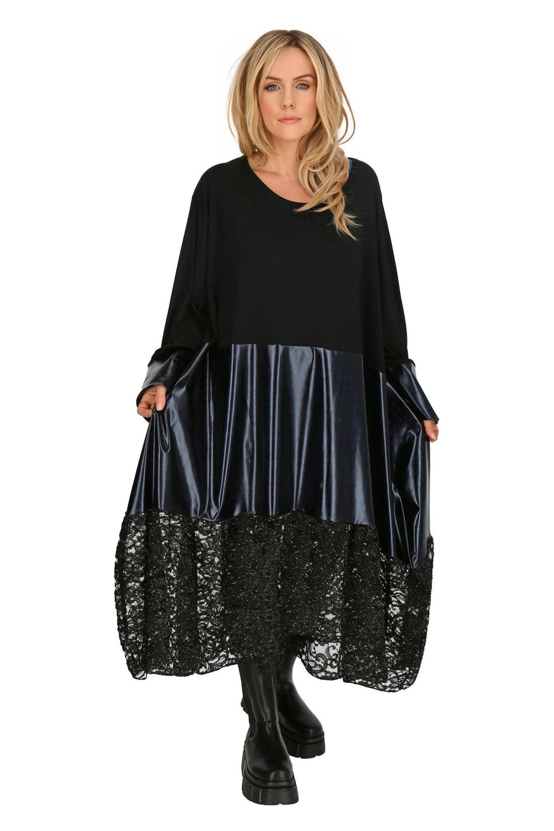  Ballonkleid von AKH Fashion aus Viskose, 1227.06712, Schwarz-Metalic, Unifarben, Schick