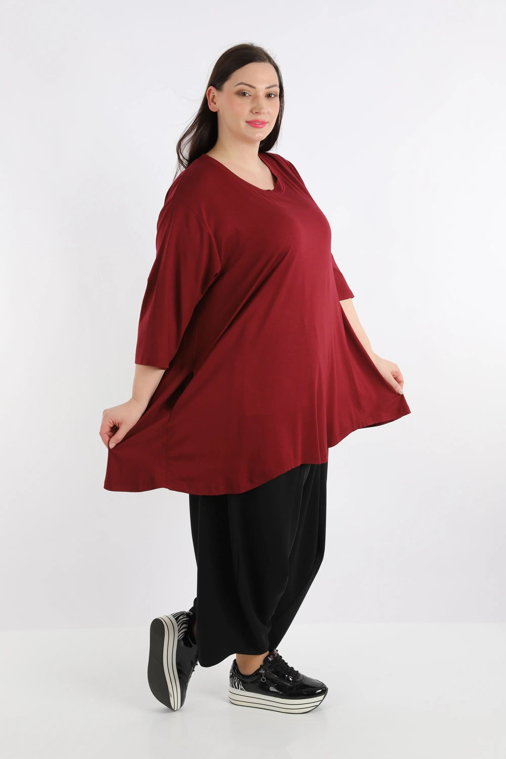  A-Form Shirt von AKH Fashion aus Viskose, 1233.02135, Weinrot, Schick, Modern, Bequem