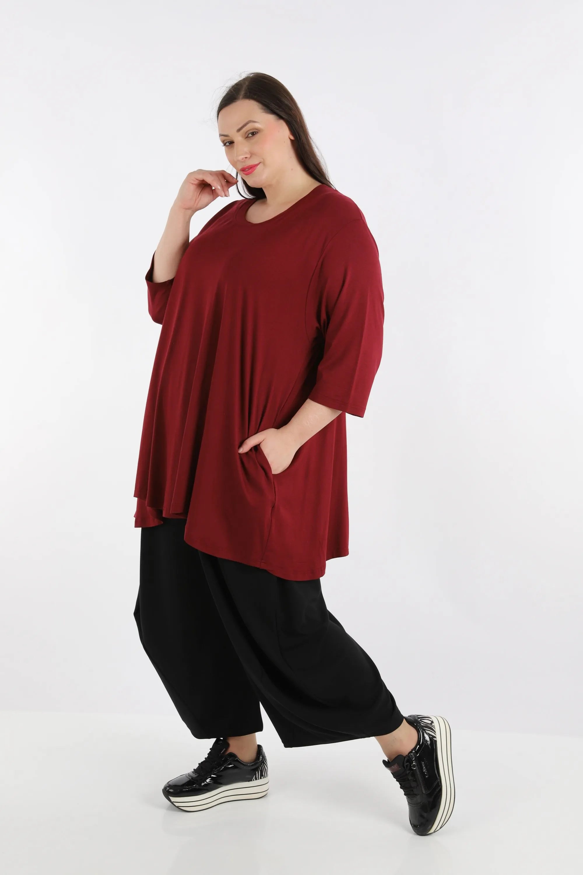  A-Form Shirt von AKH Fashion aus Viskose, 1233.02135, Weinrot, Schick, Modern, Bequem
