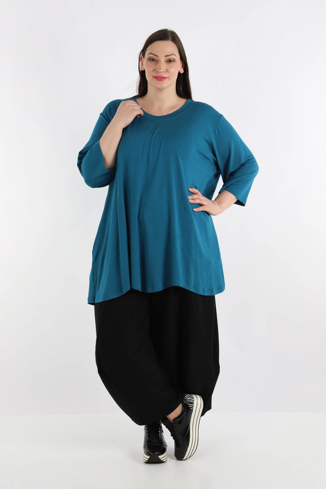  A-Form Shirt von AKH Fashion aus Viskose, 1233.02135, Petrol, Unifarben, Schick, Modern