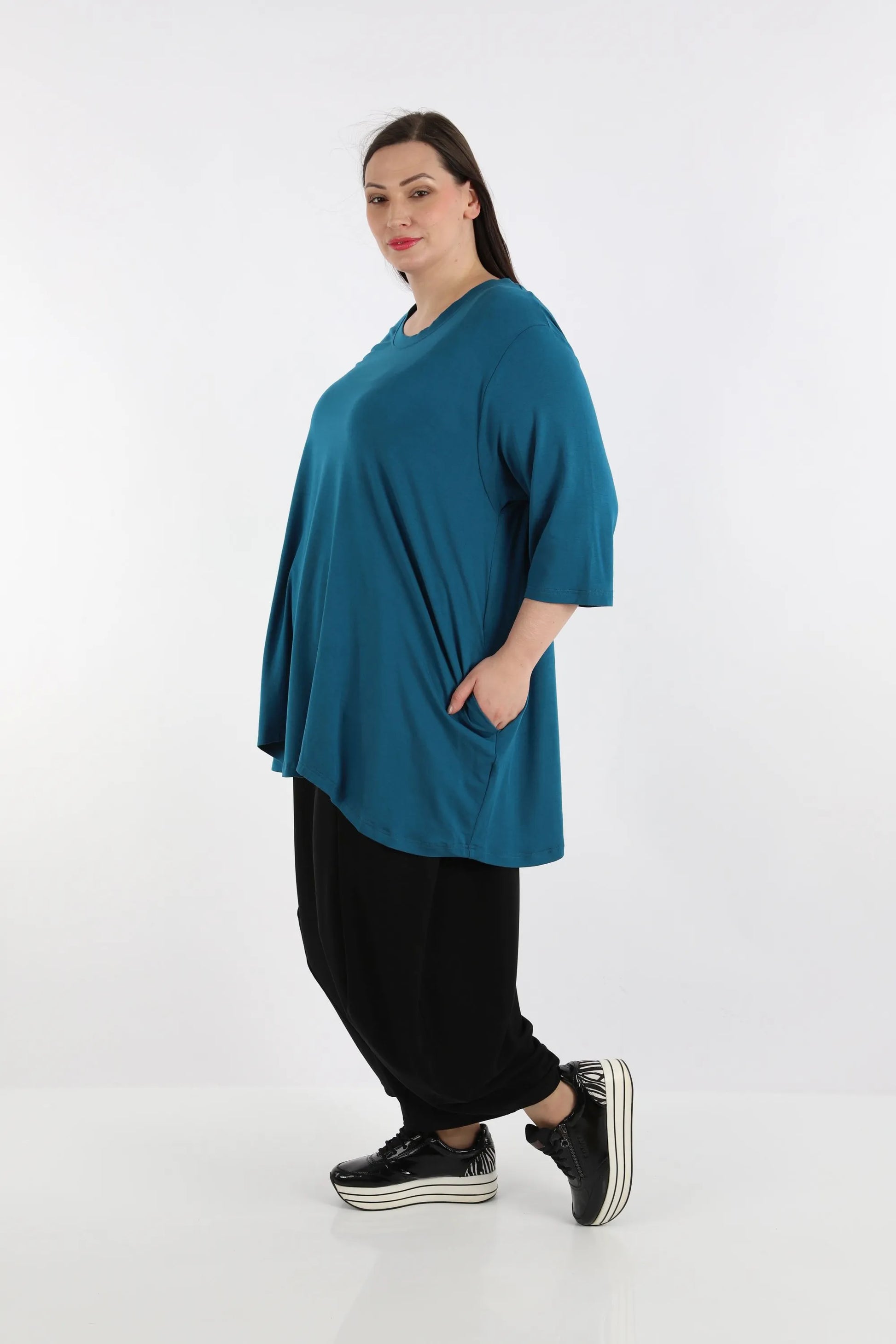  A-Form Shirt von AKH Fashion aus Viskose, 1233.02135, Petrol, Unifarben, Schick, Modern