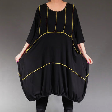  Ballonkleid von AKH Fashion aus Viskose, 1238.06564, Schwarz-Gelb, Unifarben, Ausgefallen