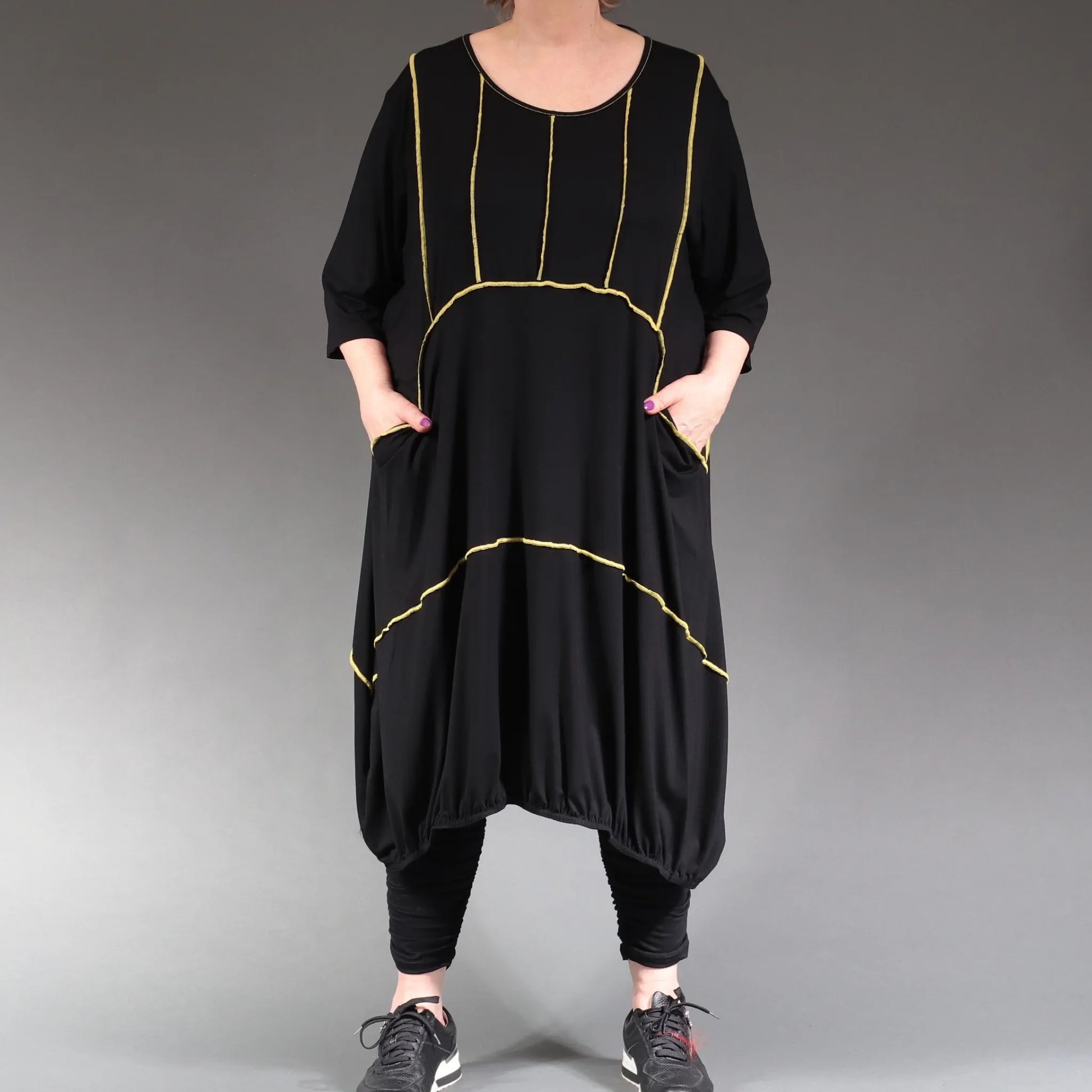  Ballonkleid von AKH Fashion aus Viskose, 1238.06564, Schwarz-Gelb, Unifarben, Ausgefallen