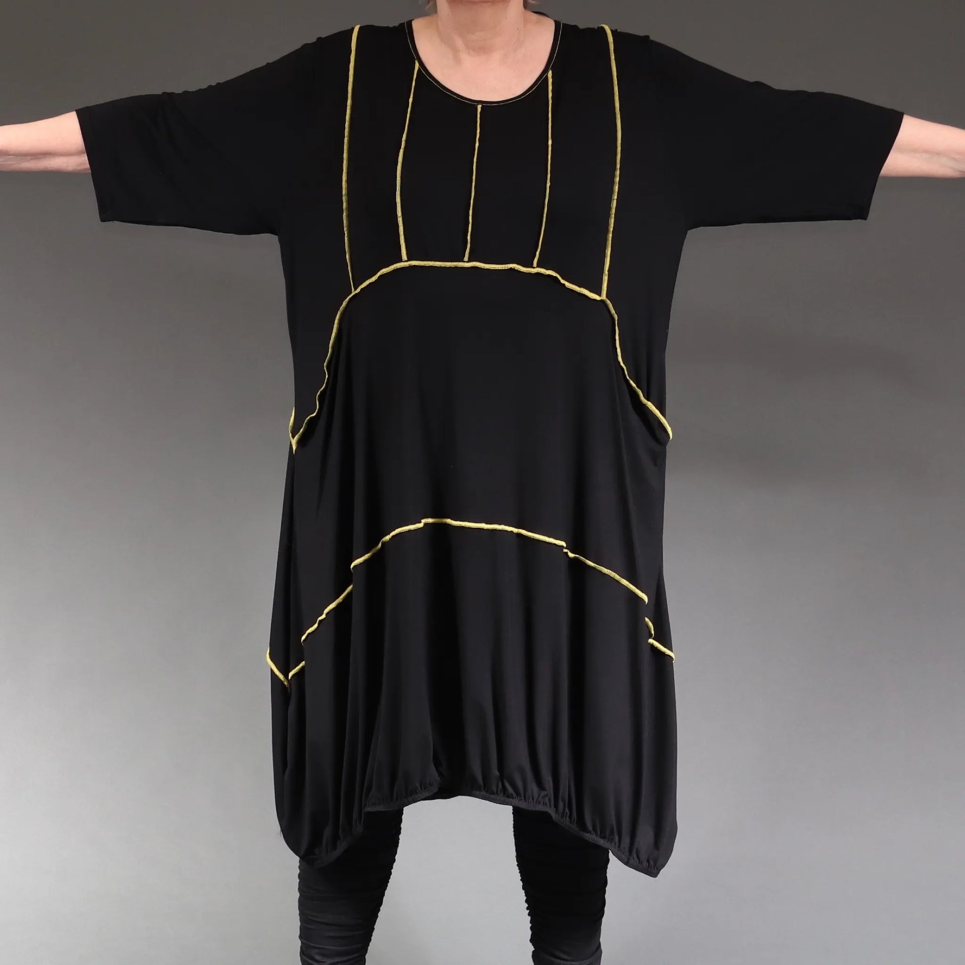  Ballonkleid von AKH Fashion aus Viskose, 1238.06564, Schwarz-Gelb, Unifarben, Ausgefallen