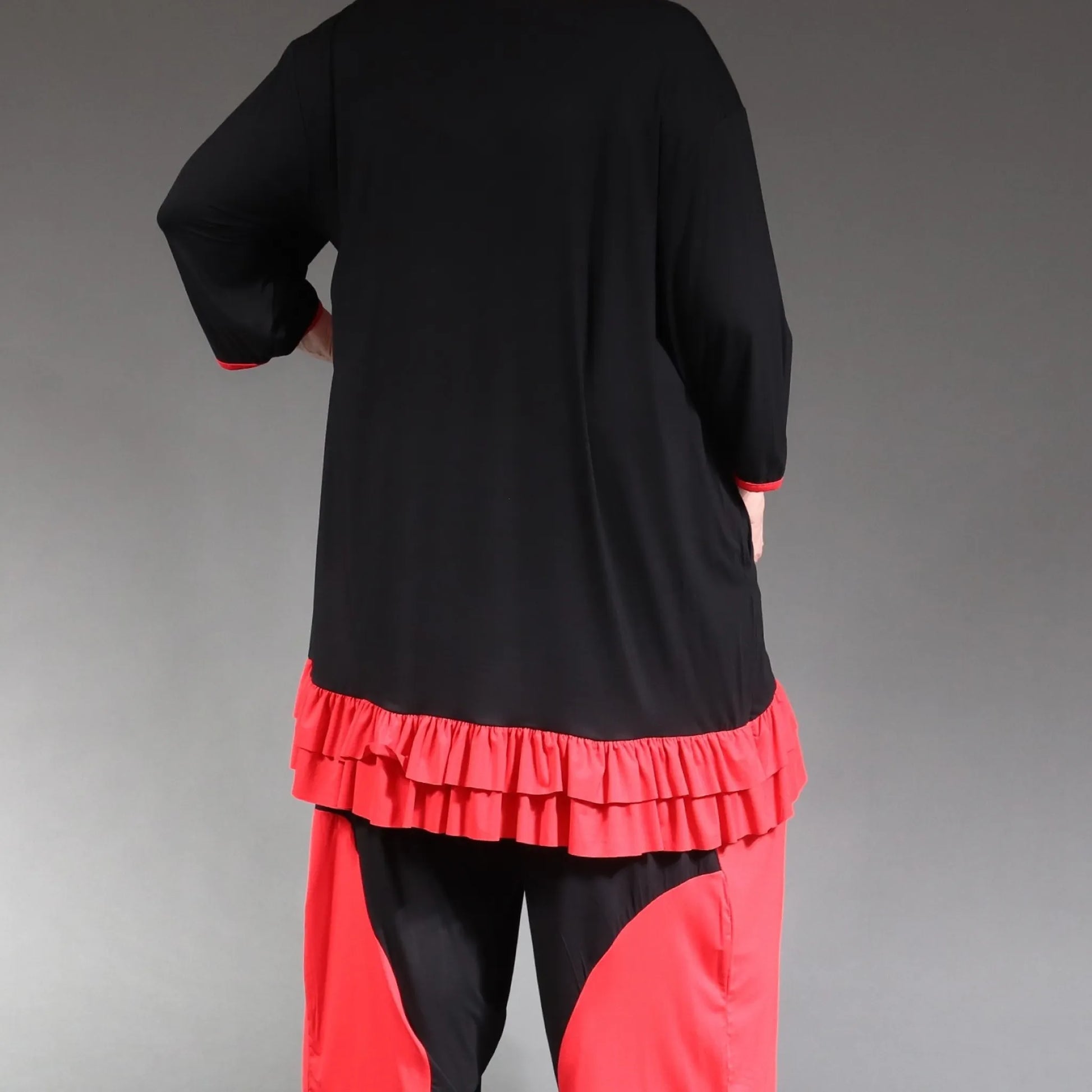  A-Form Shirt von AKH Fashion aus Viskose, 1238.06916, Schwarz-Rot, Unifarben, Ausgefallen