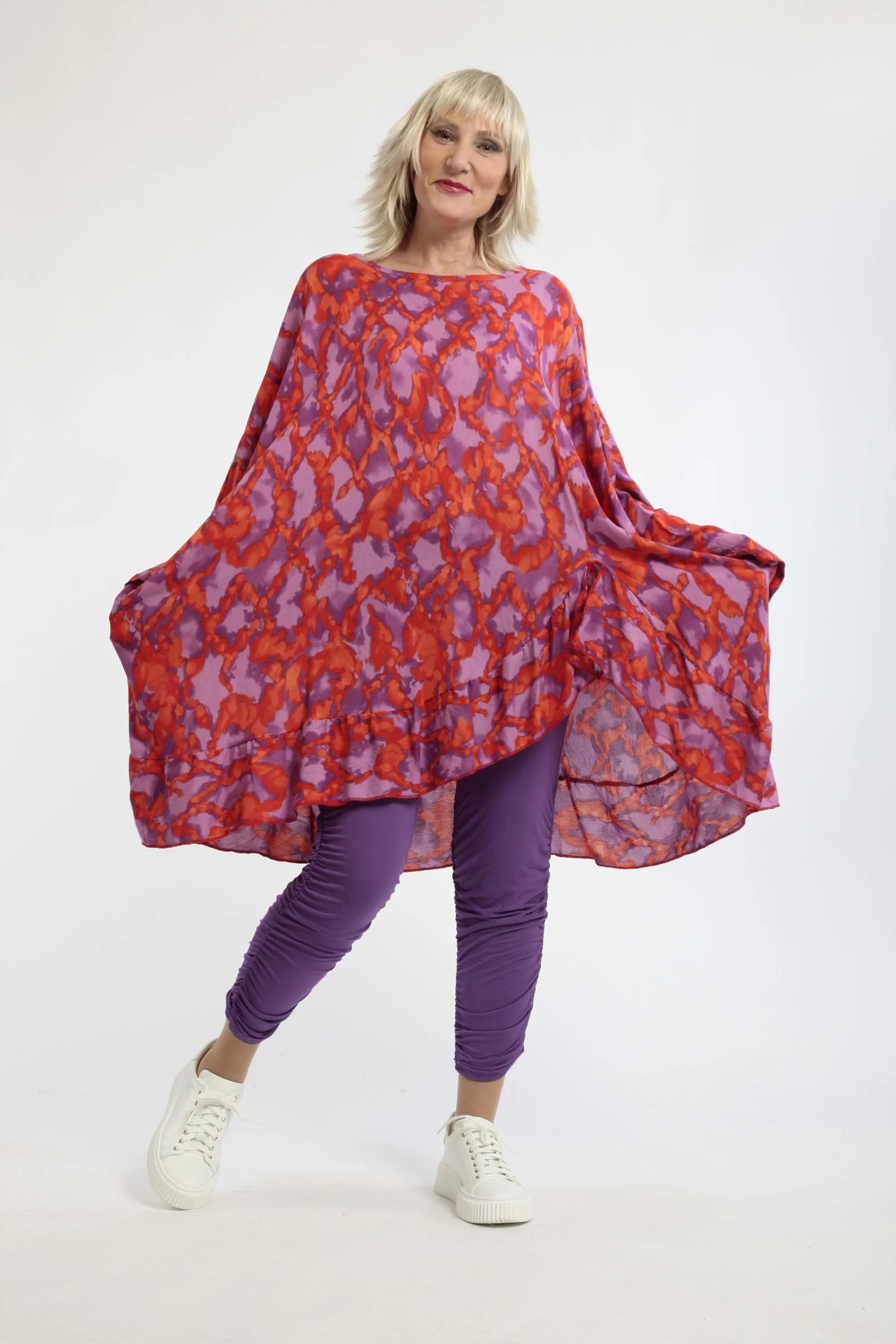  A-Form Bigshirt von AKH Fashion aus Viskose, 1241.06911, Lila-Rot, Batik, Ausgefallen, Modern