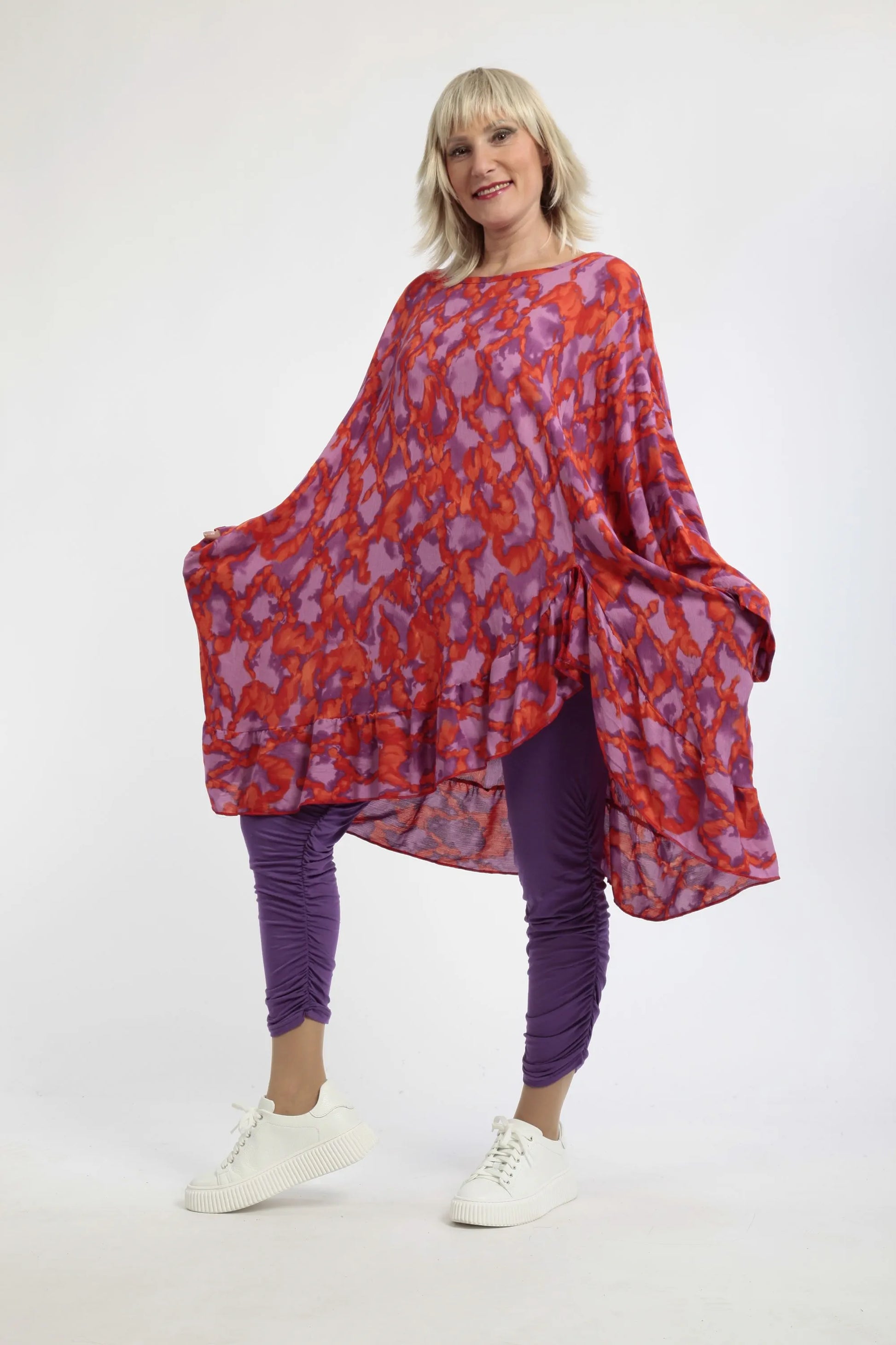  A-Form Bigshirt von AKH Fashion aus Viskose, 1241.06911, Lila-Rot, Batik, Ausgefallen, Modern