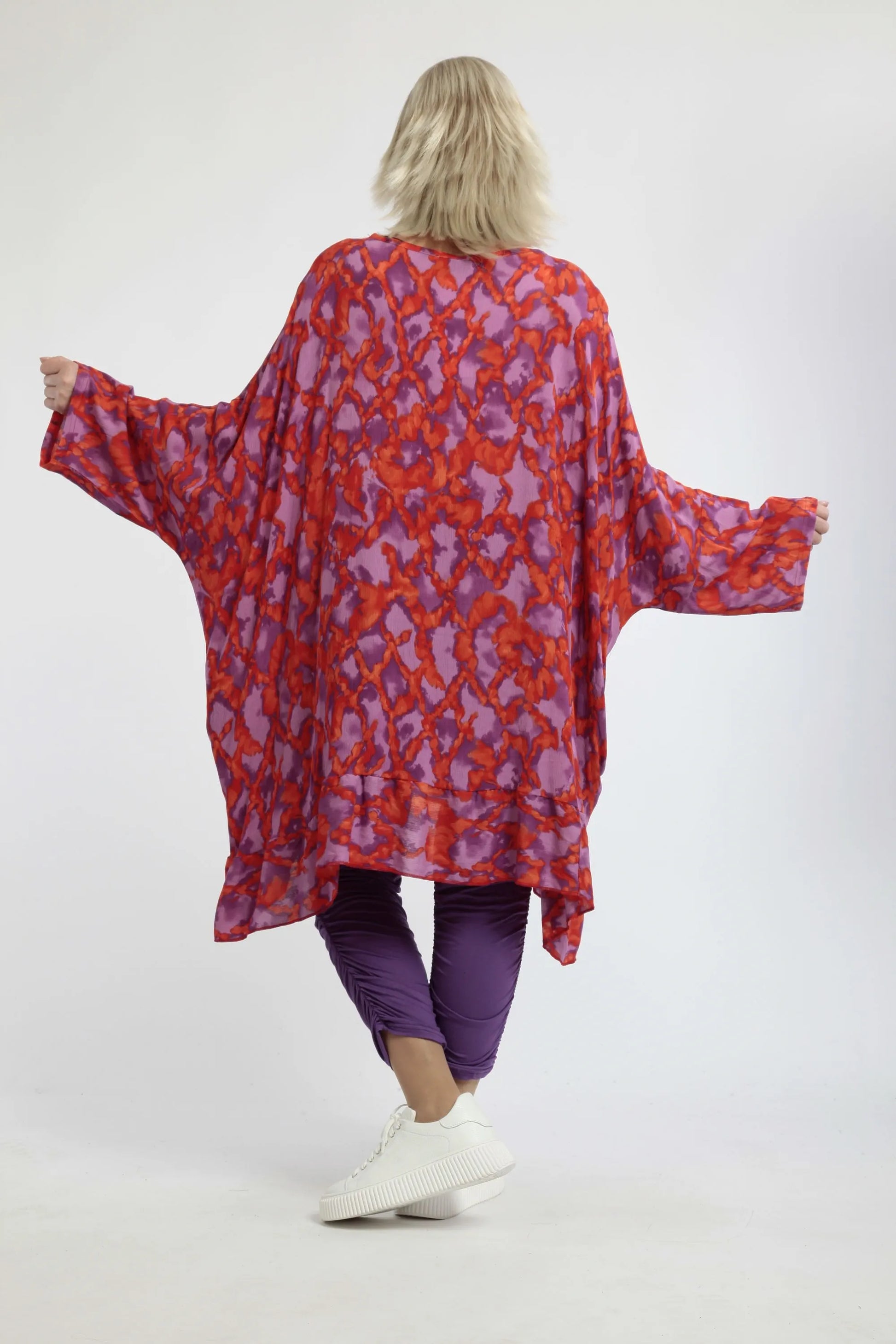  A-Form Bigshirt von AKH Fashion aus Viskose, 1241.06911, Lila-Rot, Batik, Ausgefallen, Modern