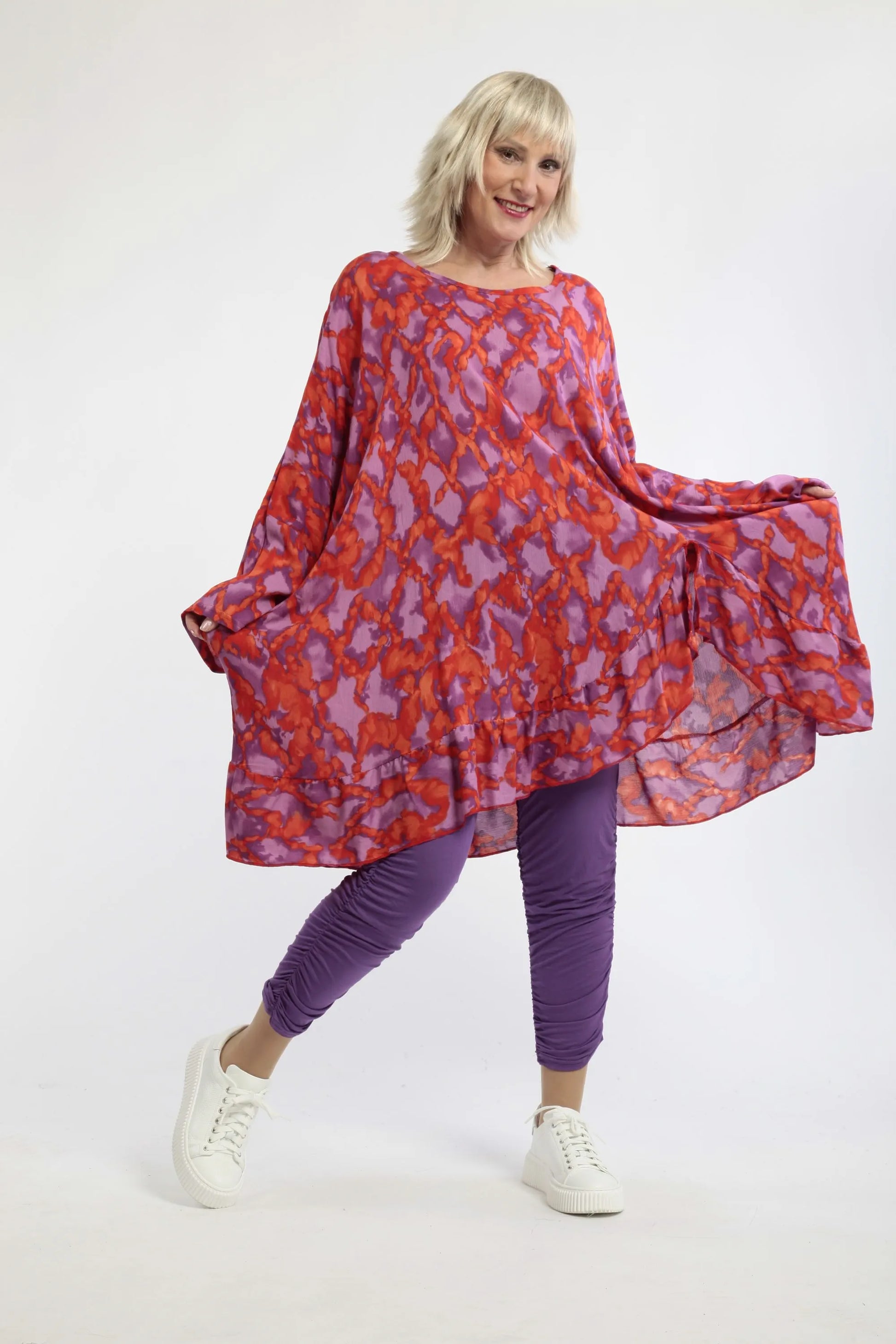  A-Form Bigshirt von AKH Fashion aus Viskose, 1241.06911, Lila-Rot, Batik, Ausgefallen, Modern