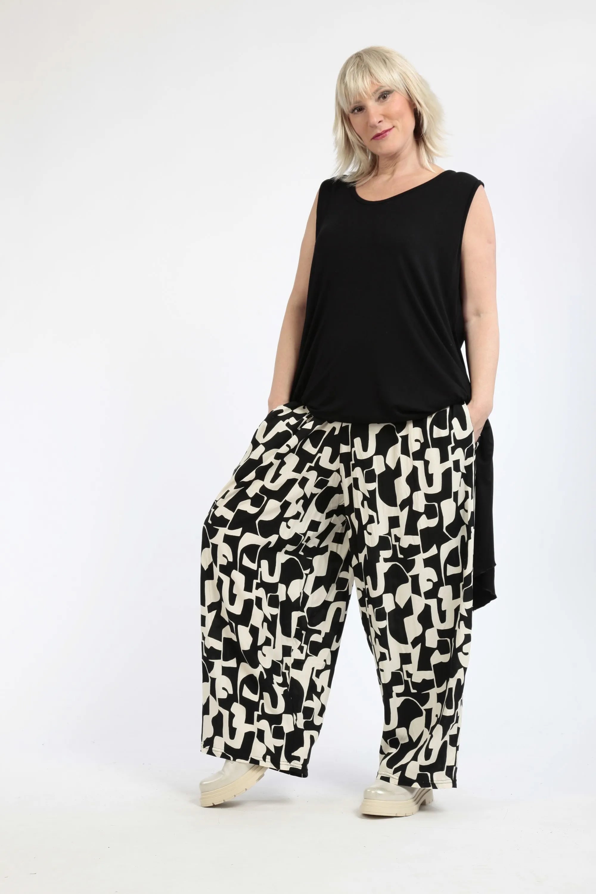  AKH Fashion Hose in gerader Form, aus Viskose, 1246.02254, Schwarz-Ecru, Grafik, Schick