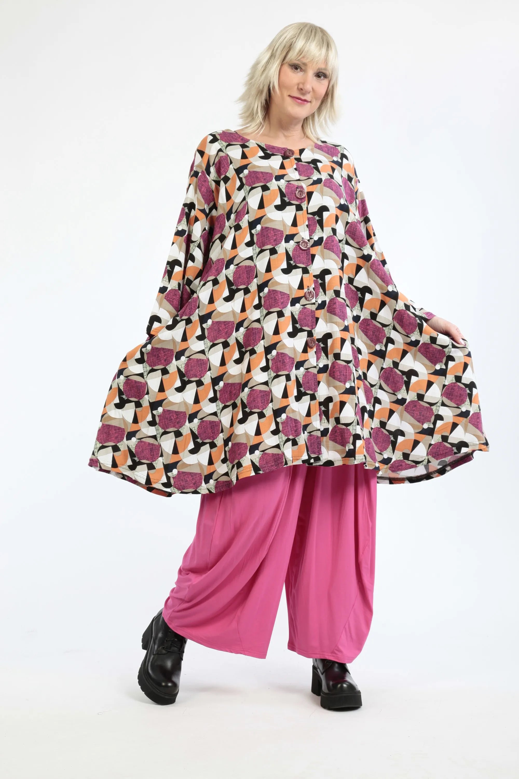  A-Form Jacke von AKH Fashion aus Viskose, 1251.06570, Fuchsia-Pink-Cognac, Grafik, Schick
