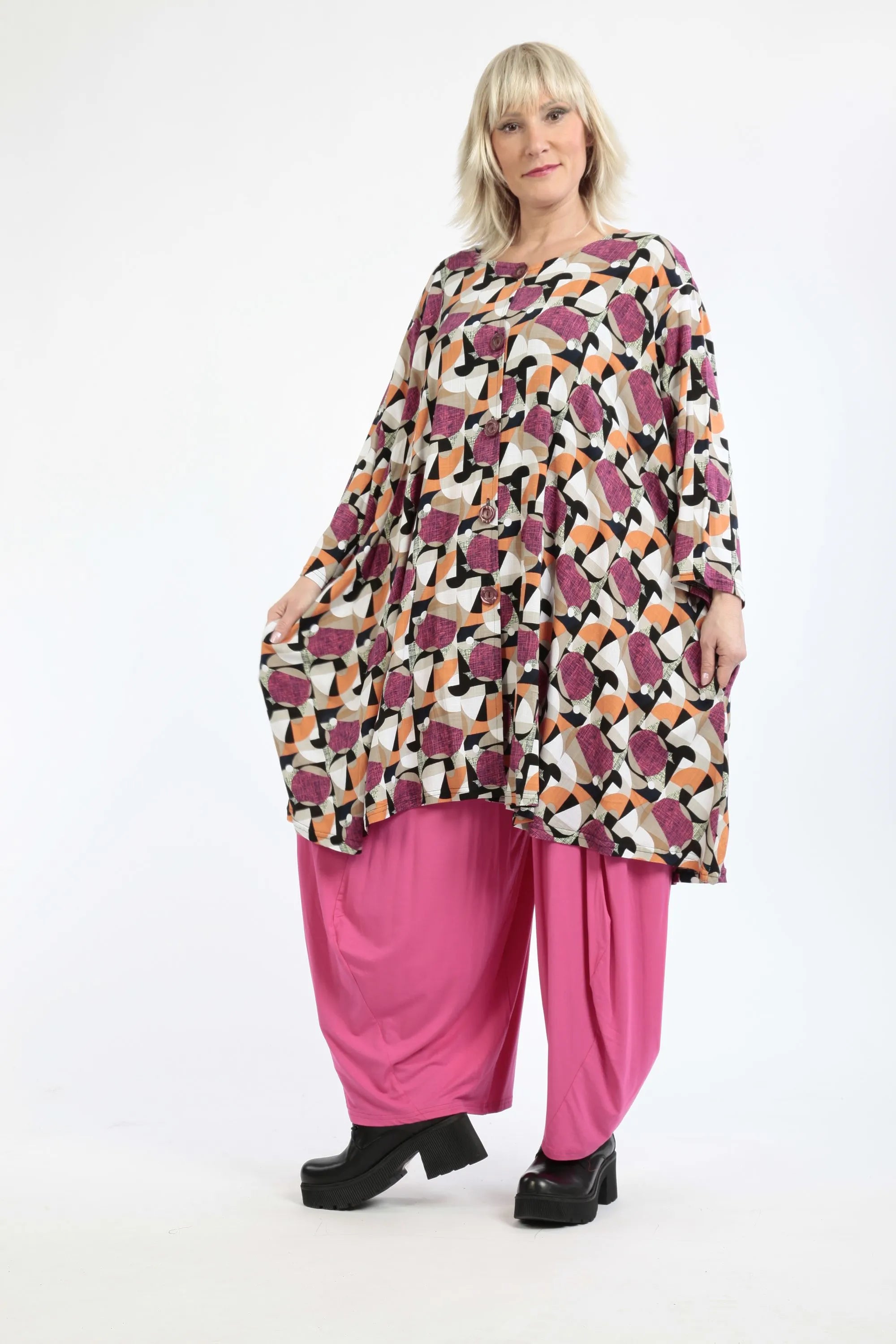  A-Form Jacke von AKH Fashion aus Viskose, 1251.06570, Fuchsia-Pink-Cognac, Grafik, Schick