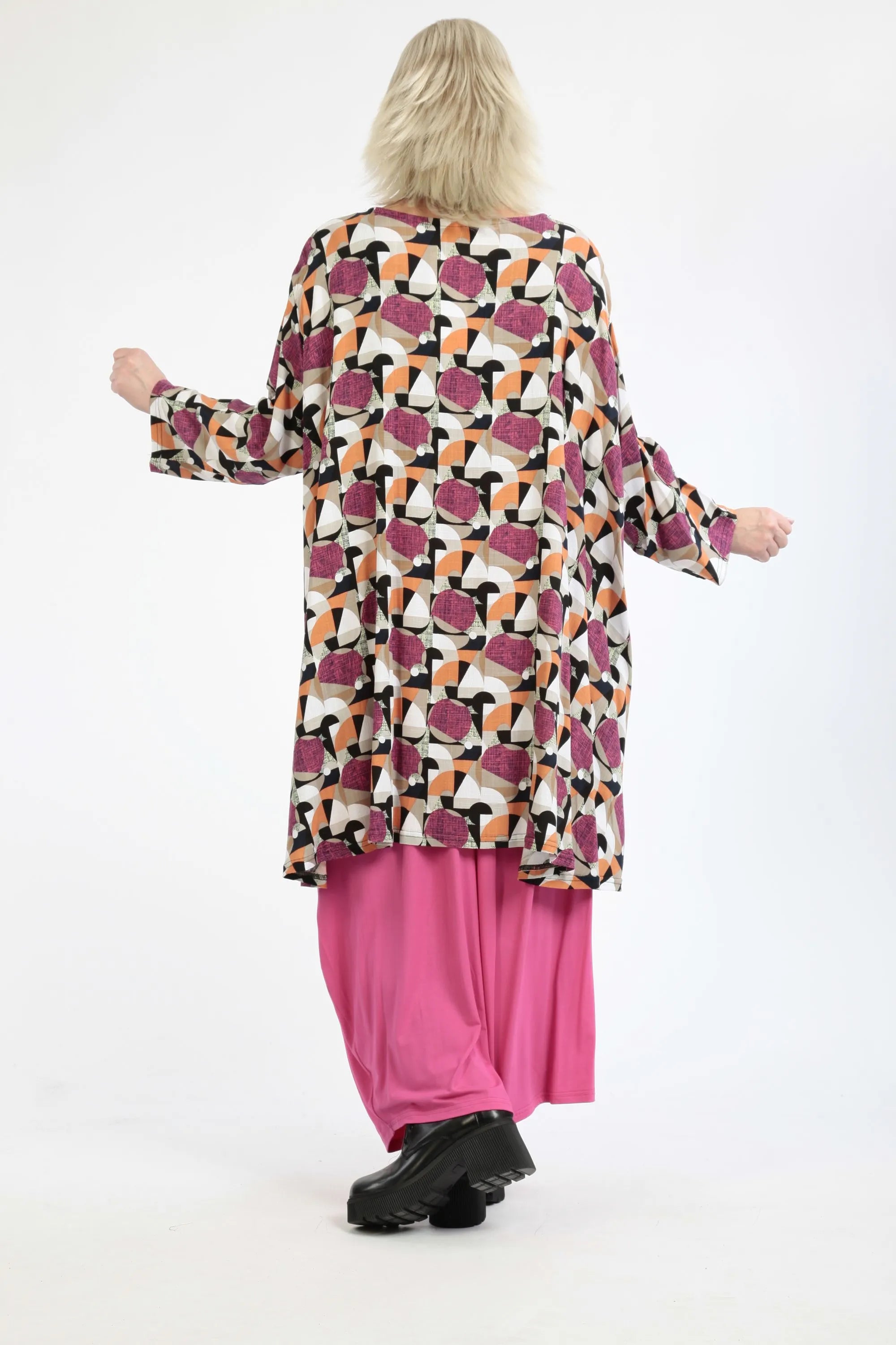  A-Form Jacke von AKH Fashion aus Viskose, 1251.06570, Fuchsia-Pink-Cognac, Grafik, Schick