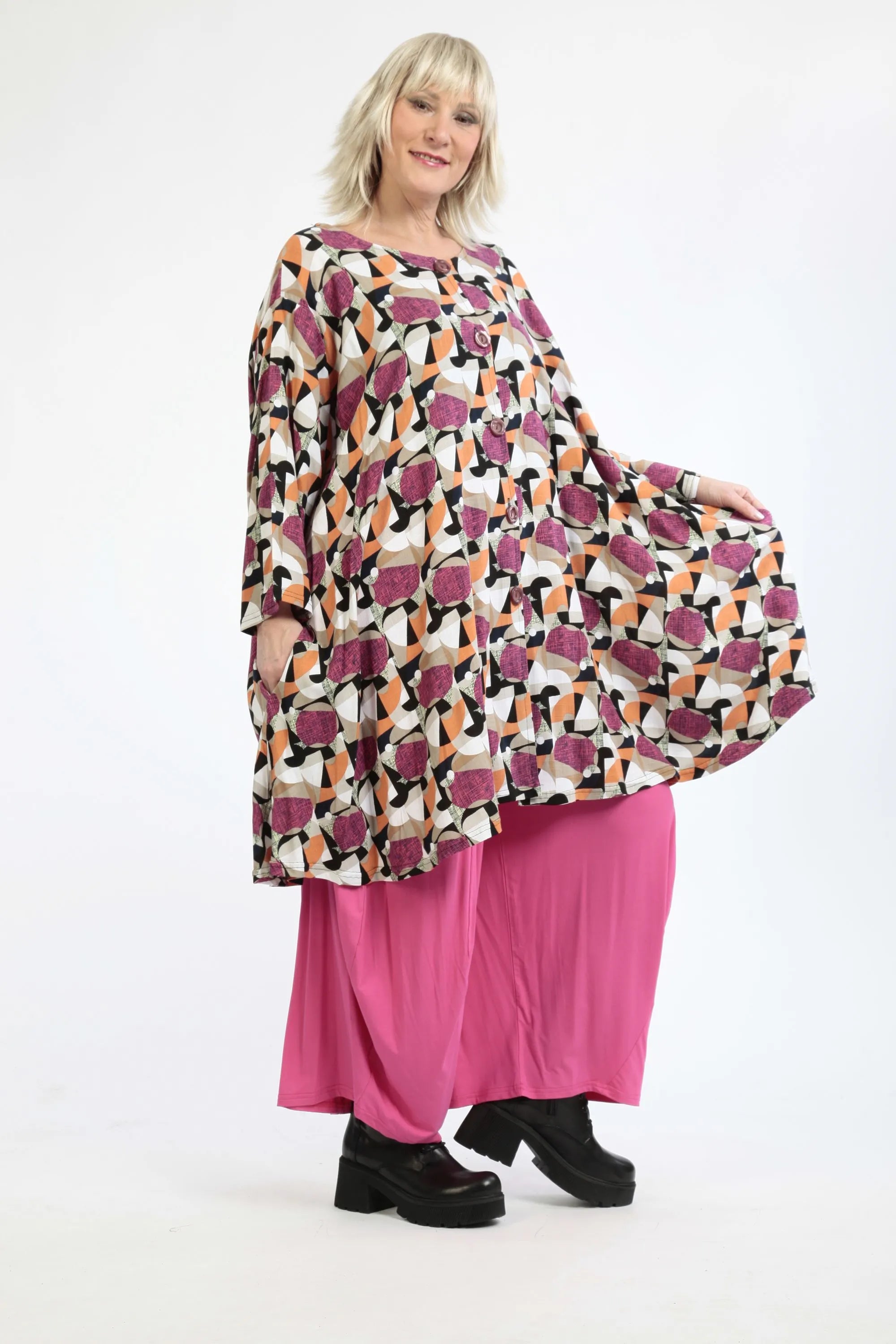  A-Form Jacke von AKH Fashion aus Viskose, 1251.06570, Fuchsia-Pink-Cognac, Grafik, Schick
