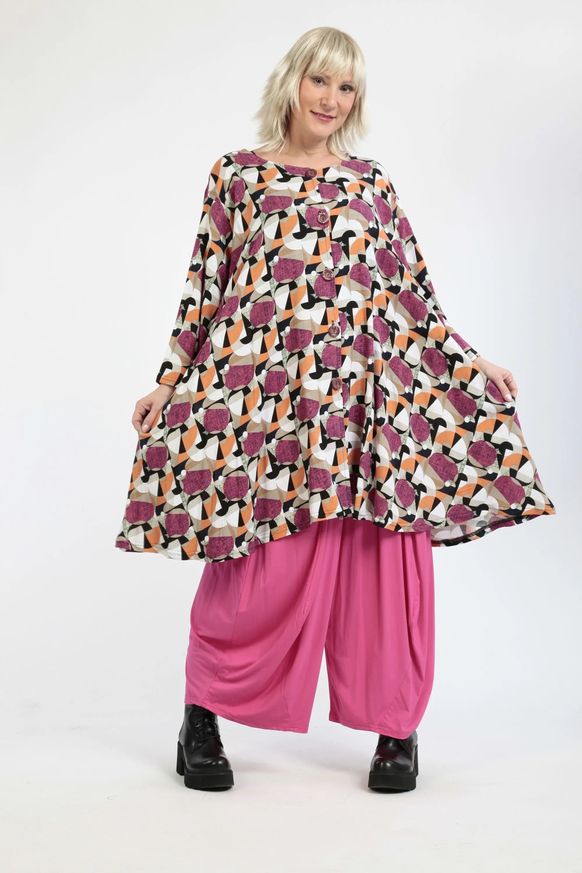  A-Form Jacke von AKH Fashion aus Viskose, 1251.06570, Fuchsia-Pink-Cognac, Grafik, Schick