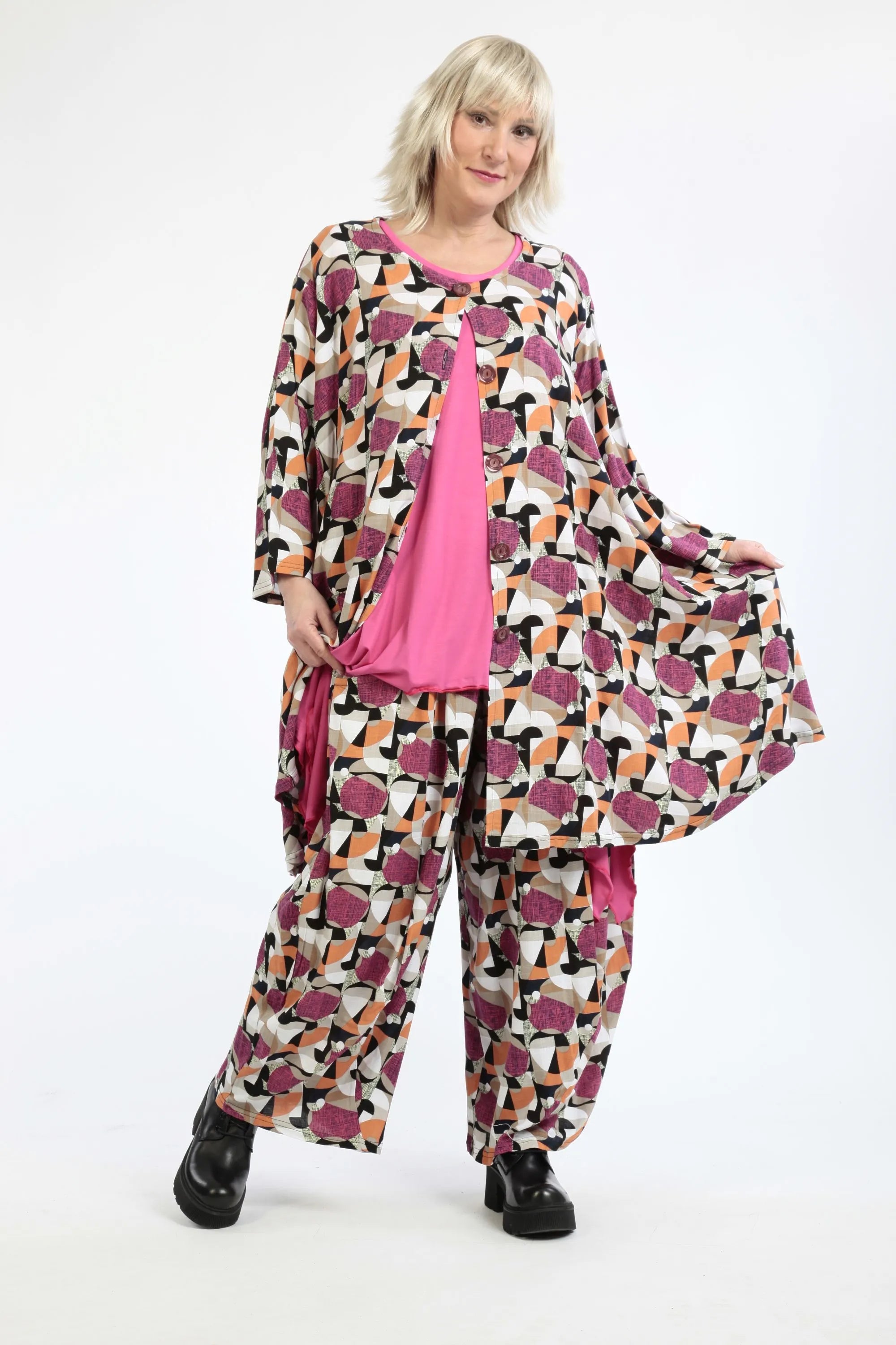  A-Form Jacke von AKH Fashion aus Viskose, 1251.06570, Fuchsia-Pink-Cognac, Grafik, Schick